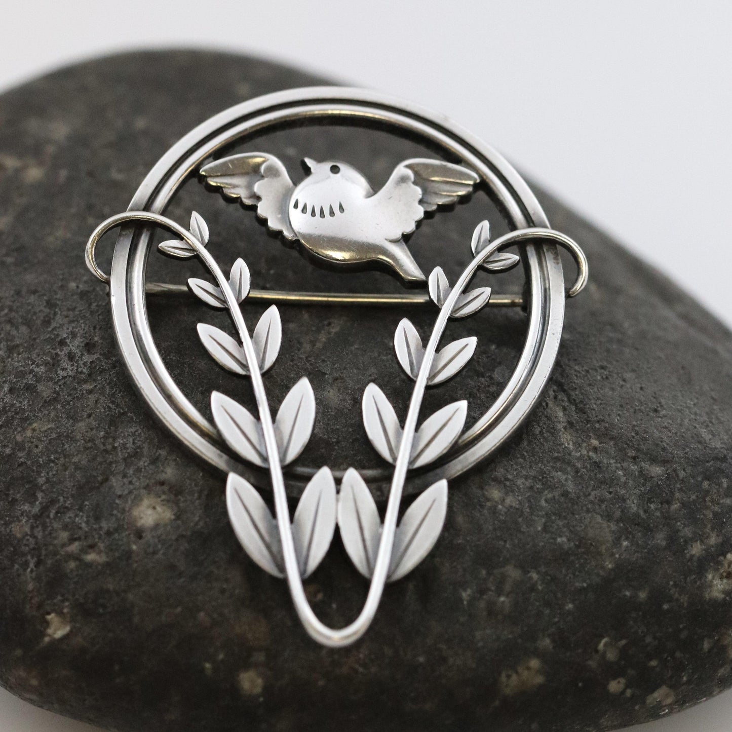 Georg Jensen Jewelry | Chubby Bird and Vine Brooch 258 - Carmel Fine Silver Jewelry