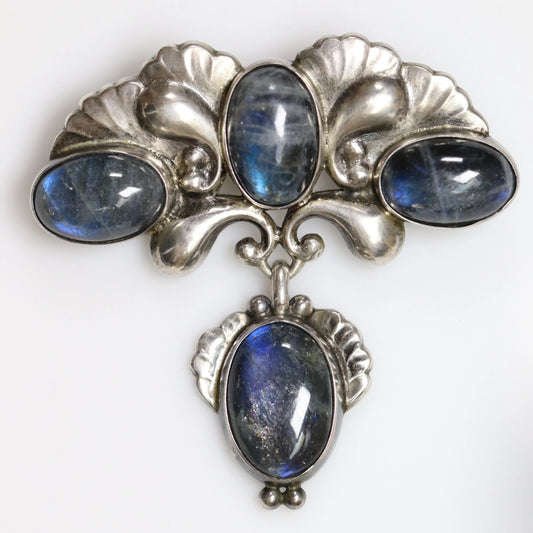 Georg Jensen Jewelry | Labradorite Art Nouveau Silver Vintage Brooch 152 - Carmel Fine Silver Jewelry