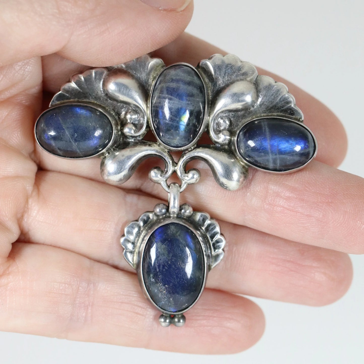 Georg Jensen Jewelry | Labradorite Art Nouveau Silver Vintage Brooch 152 - Carmel Fine Silver Jewelry