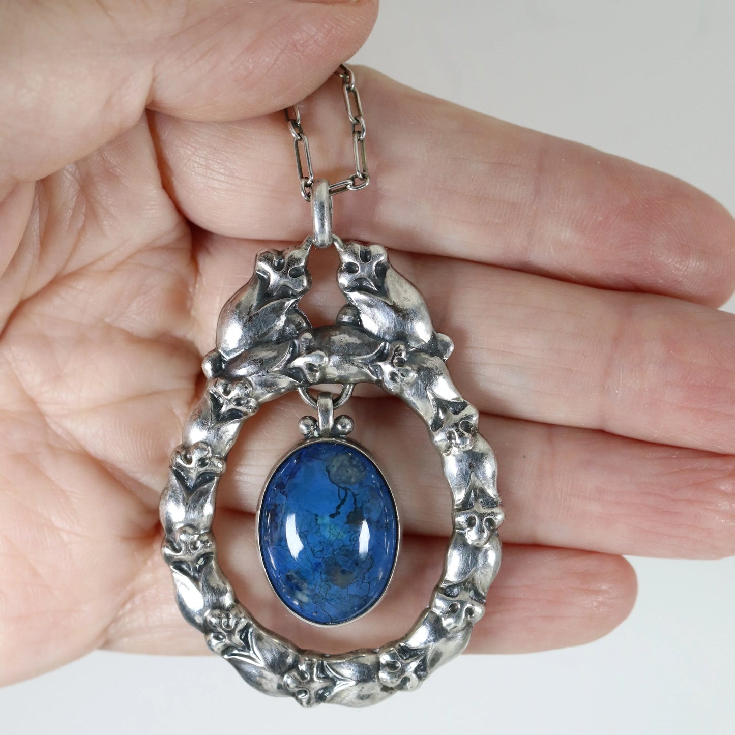 Georg Jensen Jewelry | Lapis Lazuli Art Nouveau Silver Vintage Necklace Pendant 20 - Carmel Fine Silver Jewelry