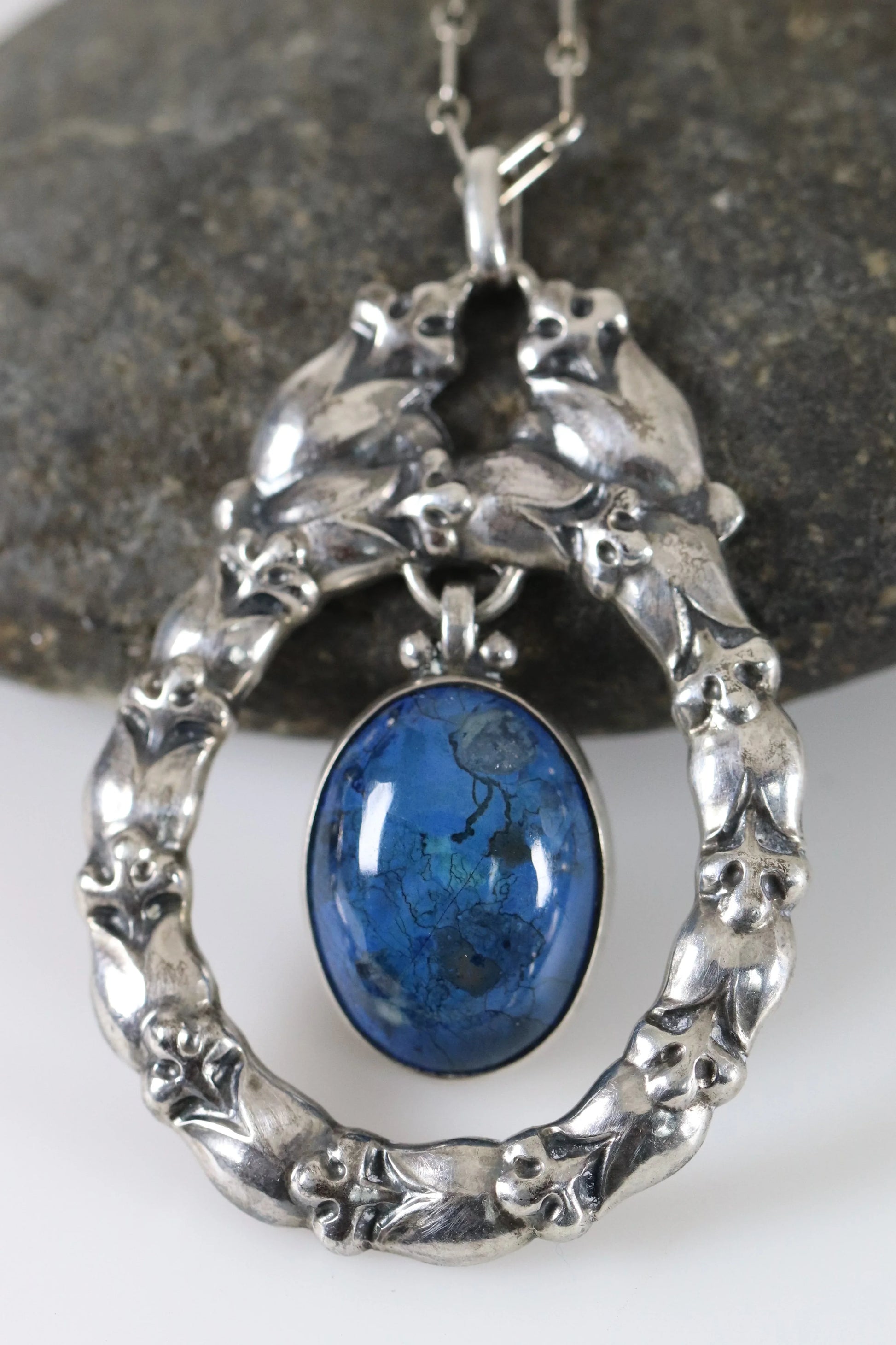 Georg Jensen Jewelry | Lapis Lazuli Art Nouveau Silver Vintage Necklace Pendant 20 - Carmel Fine Silver Jewelry