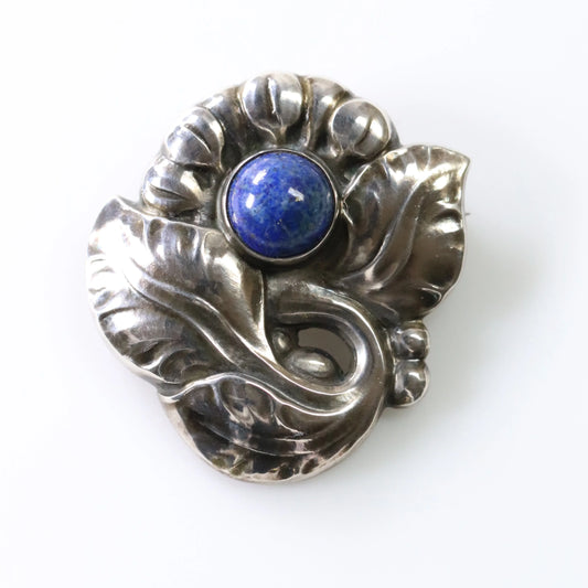 Georg Jensen Jewelry | Lapis Lazuli Floral Art Nouveau Silver Vintage Brooch 71 - Carmel Fine Silver Jewelry