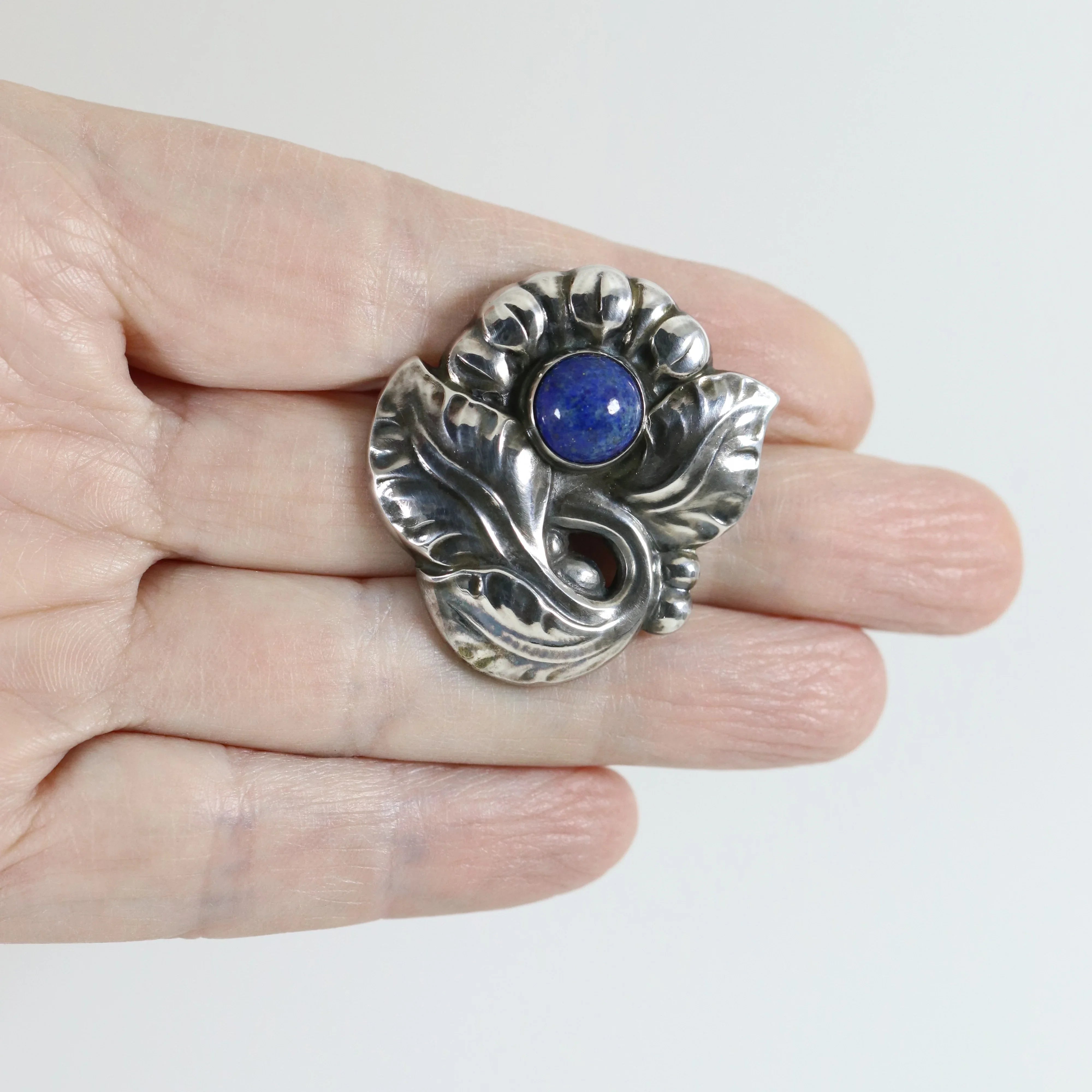 Georg Jensen Jewelry | Lapis Lazuli Floral Art Nouveau Silver
