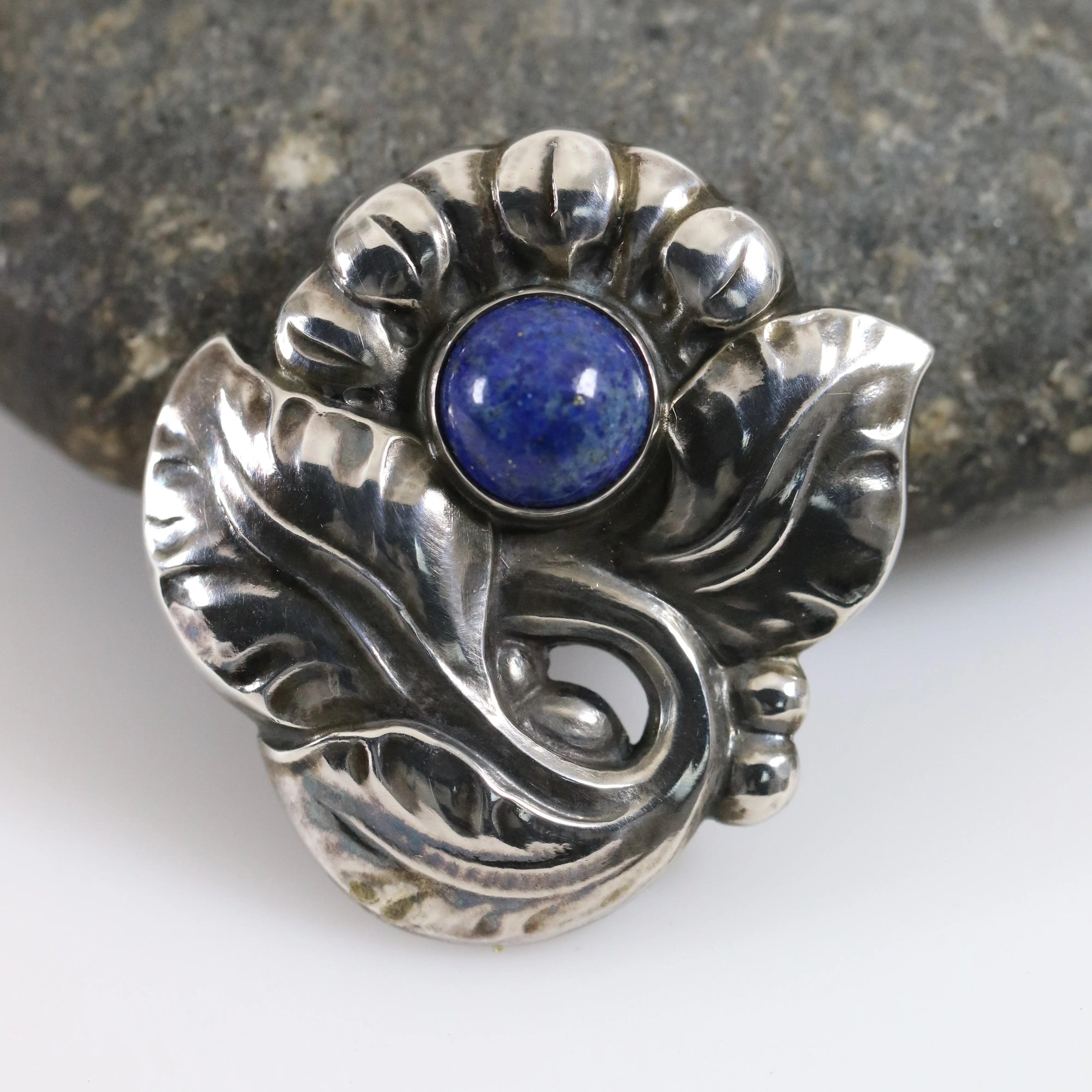 Georg Jensen Jewelry | Lapis Lazuli Floral Art Nouveau Silver