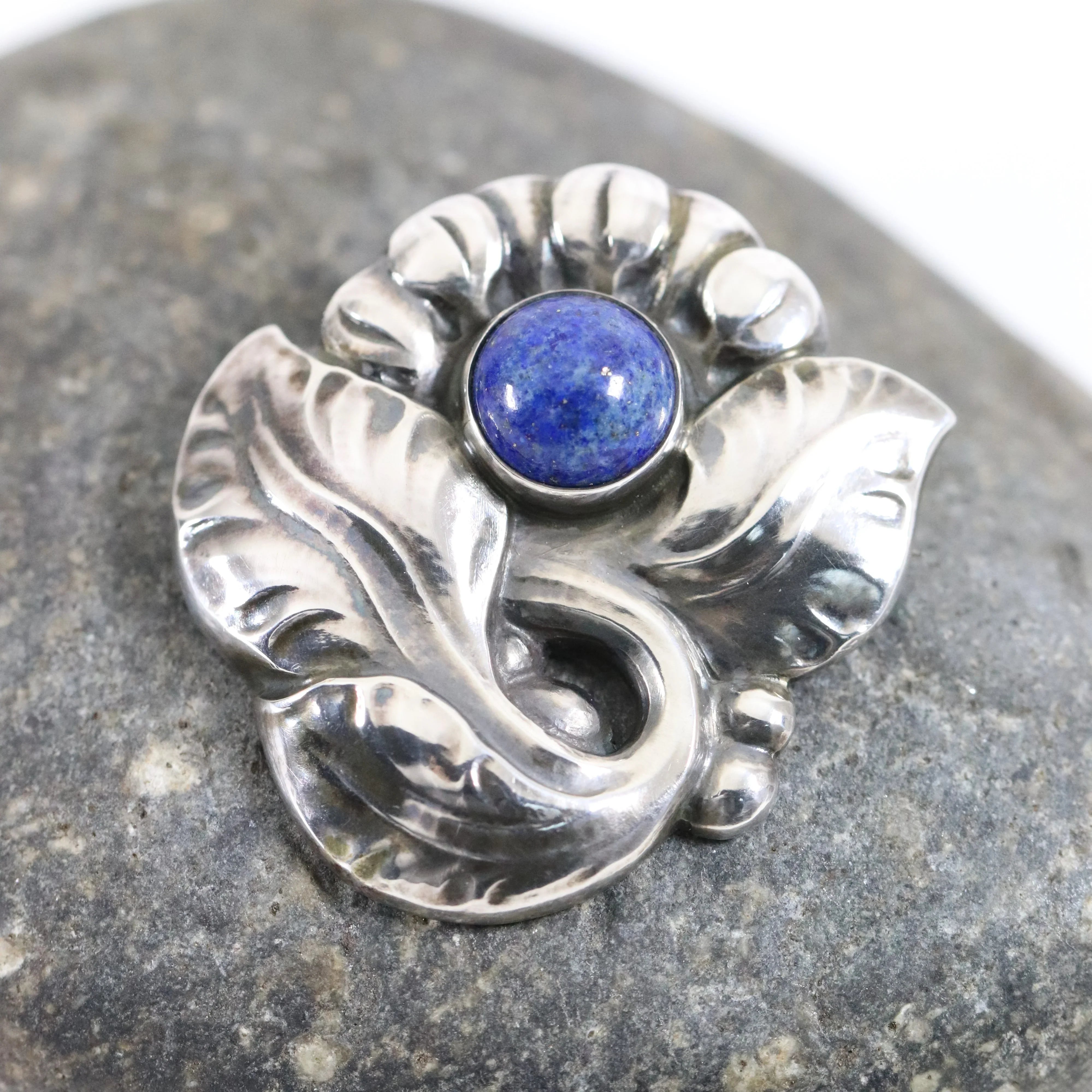彫銀アート　シルバー925 Georg Jensen Jewelry | Lapis Lazuli Floral Art Nouveau Silver