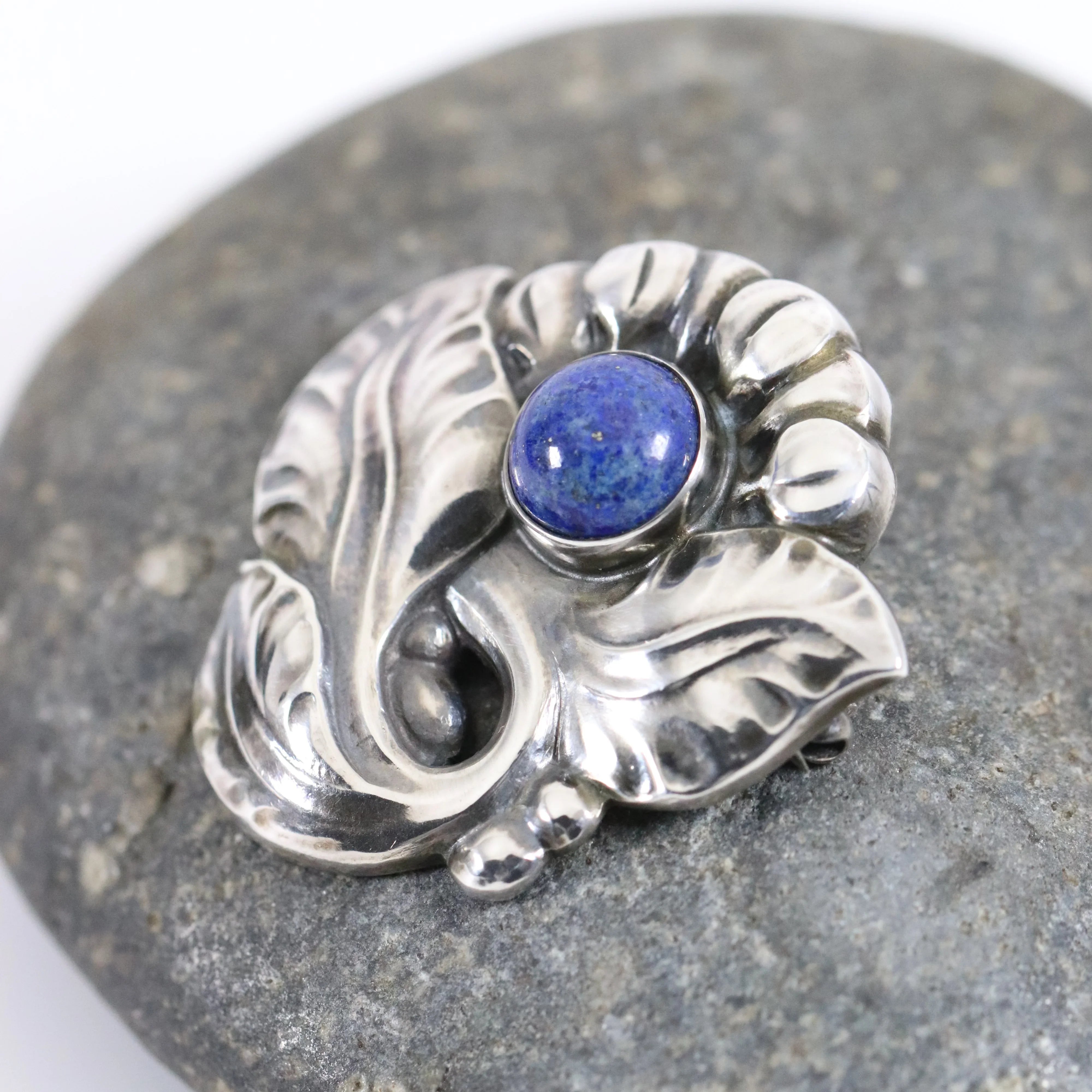 Georg Jensen Jewelry | Lapis Lazuli Floral Art Nouveau Silver
