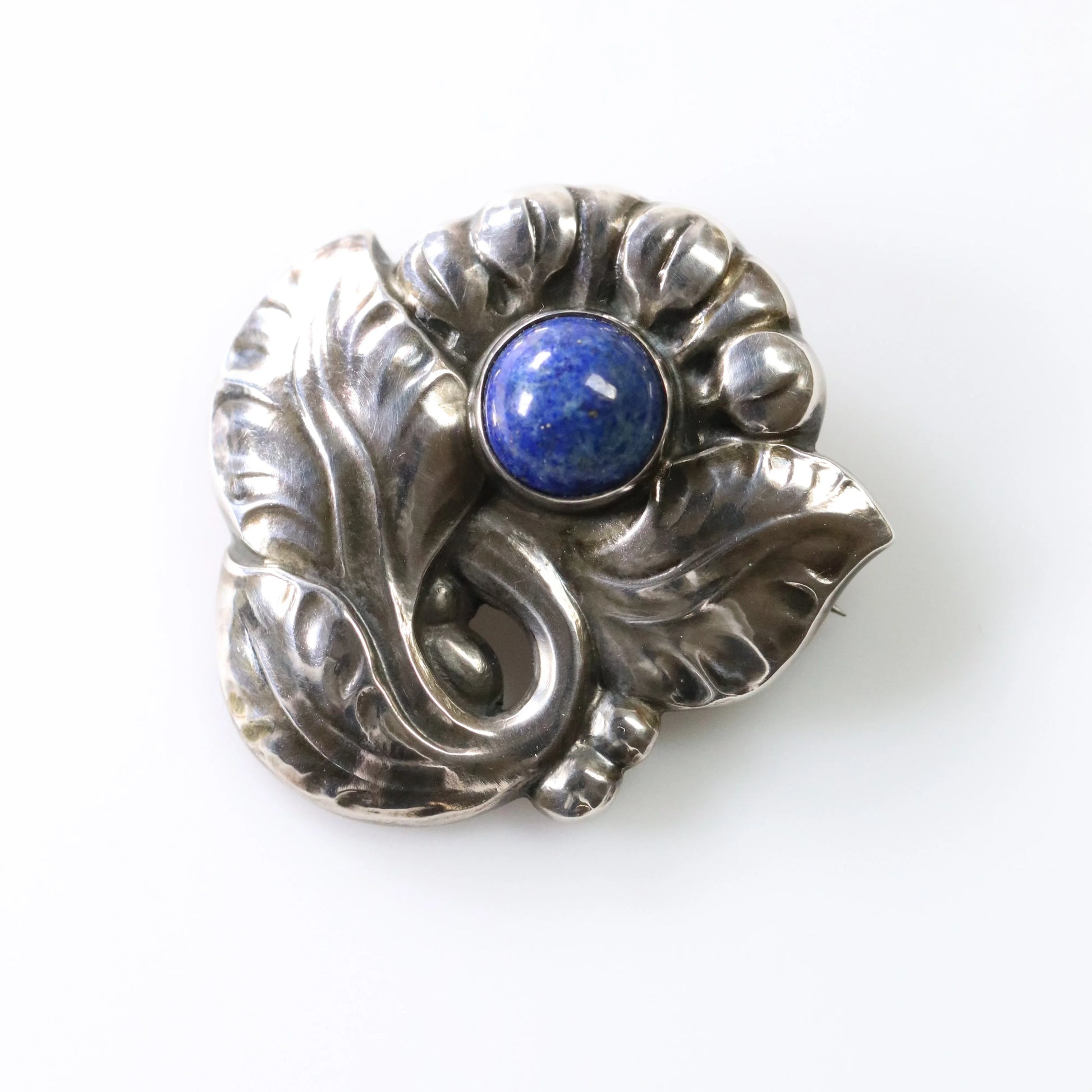Georg Jensen Jewelry | Lapis Lazuli Floral Art Nouveau Silver Vintage Brooch 71 - Carmel Fine Silver Jewelry