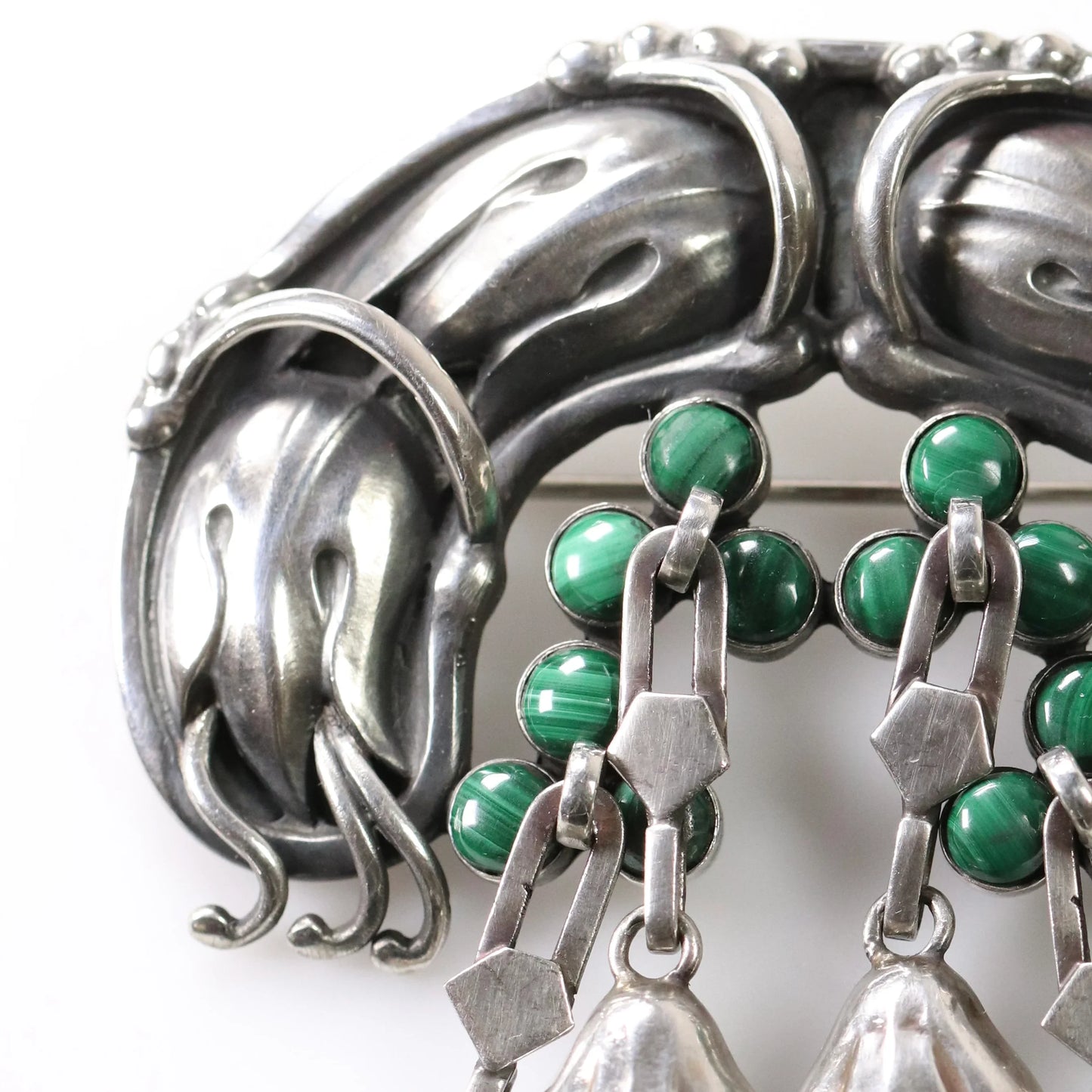 Georg Jensen Jewelry | Malachite Art Nouveau Master Silver Vintage Brooch 22 - Carmel Fine Silver Jewelry
