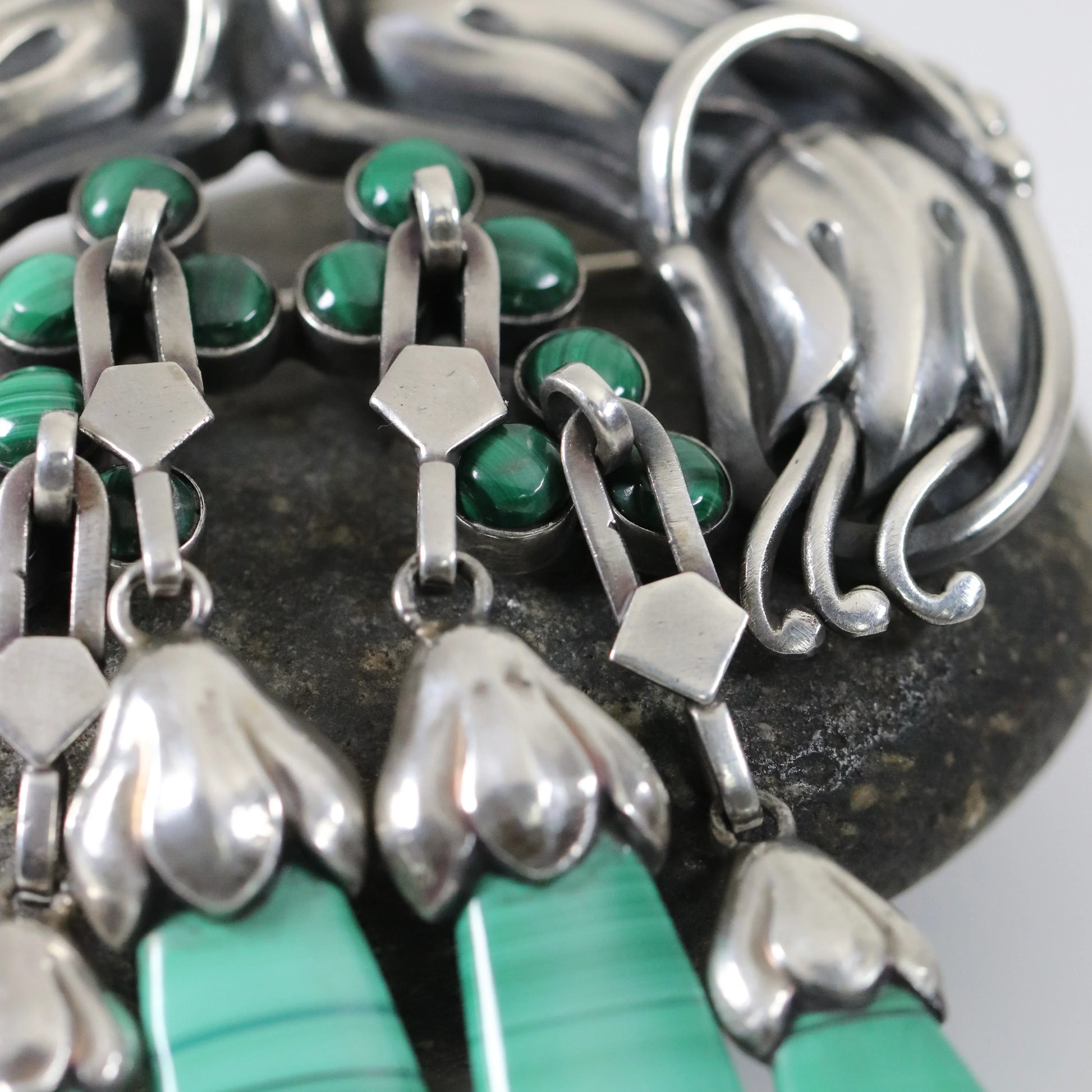 Georg Jensen Jewelry | Malachite Art Nouveau Master Silver Vintage Brooch 22 - Carmel Fine Silver Jewelry