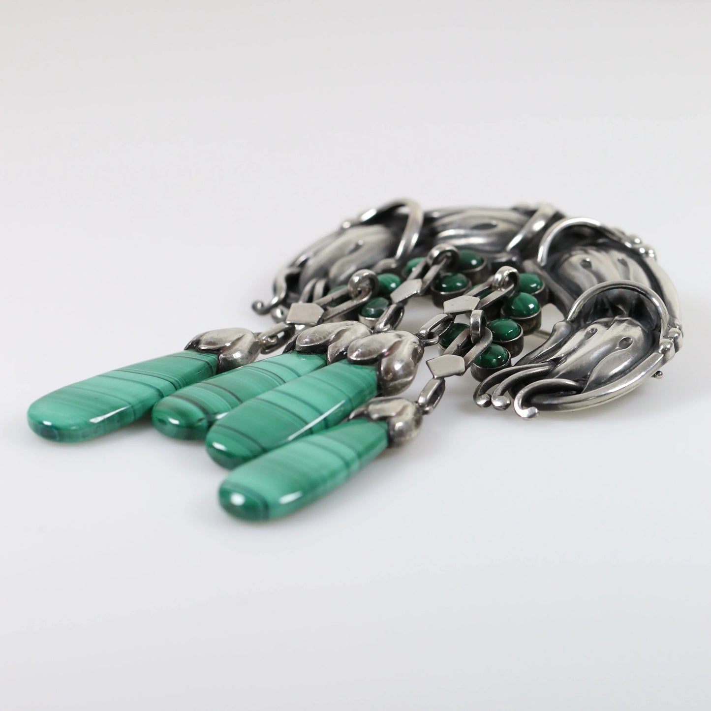 Georg Jensen Jewelry | Malachite Art Nouveau Master Silver Vintage Brooch 22 - Carmel Fine Silver Jewelry