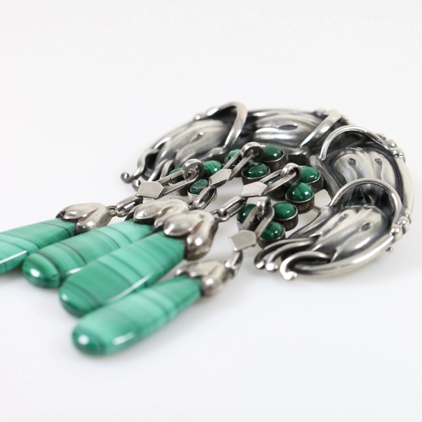 Georg Jensen Jewelry | Malachite Art Nouveau Master Silver Vintage Brooch 22 - Carmel Fine Silver Jewelry