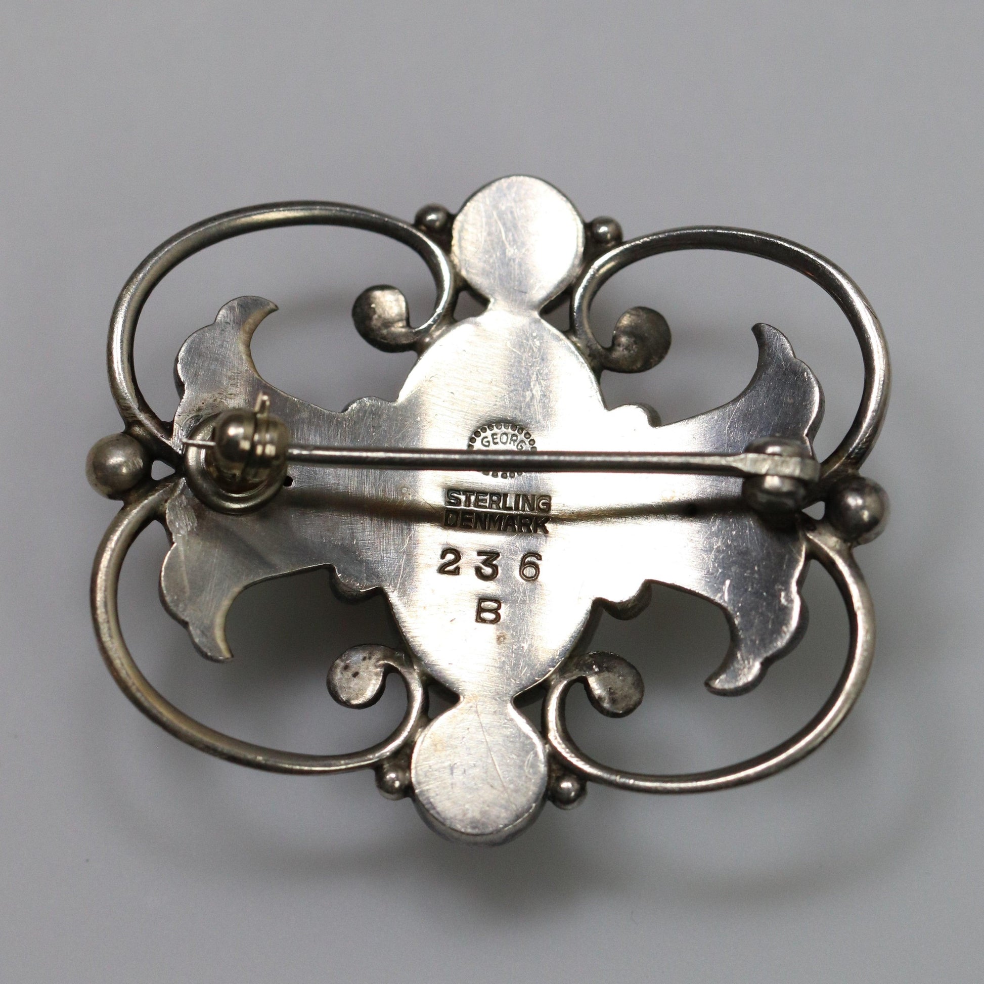 Georg Jensen Jewelry  Ornate Art Nouveau Silver Vintage Brooch