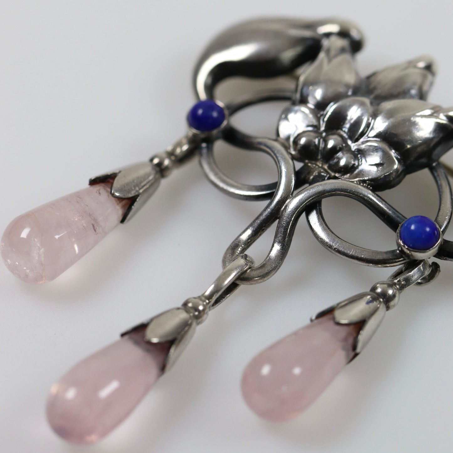 Georg Jensen Jewelry | Pink Quartz Art Nouveau Silver Vintage Brooch 151 - Carmel Fine Silver Jewelry