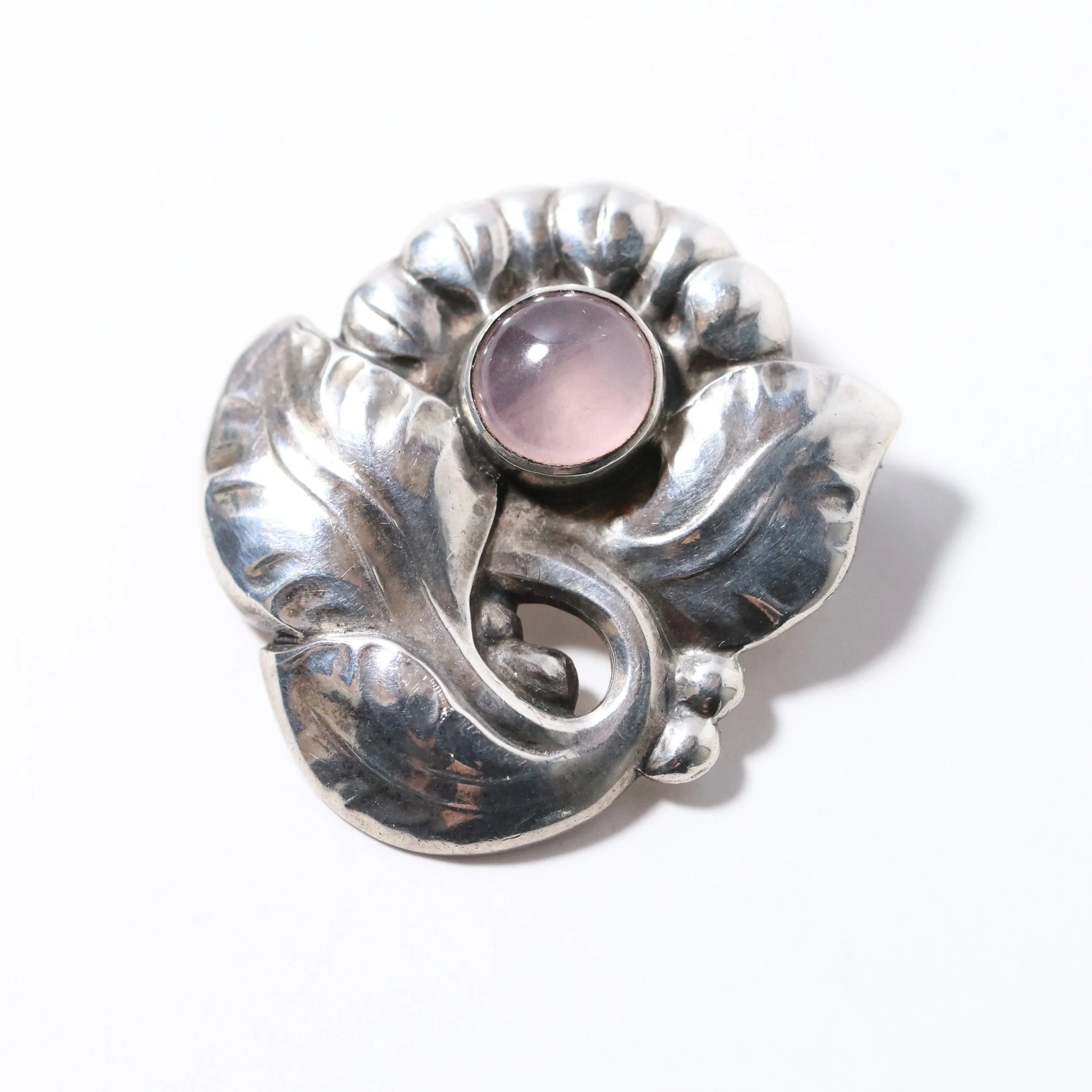 Georg Jensen Jewelry | Pink Quartz Floral Art Nouveau Silver Vintage Brooch 71 - Carmel Fine Silver Jewelry