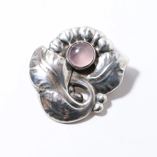 Georg Jensen Jewelry | Pink Quartz Floral Art Nouveau Silver Vintage Brooch 71