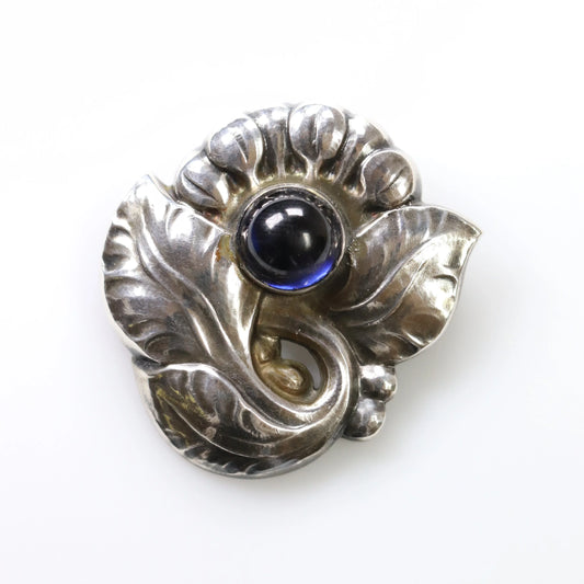 Georg Jensen Jewelry | Sapphire Floral Art Nouveau Silver Vintage Brooch 71 - Carmel Fine Silver Jewelry