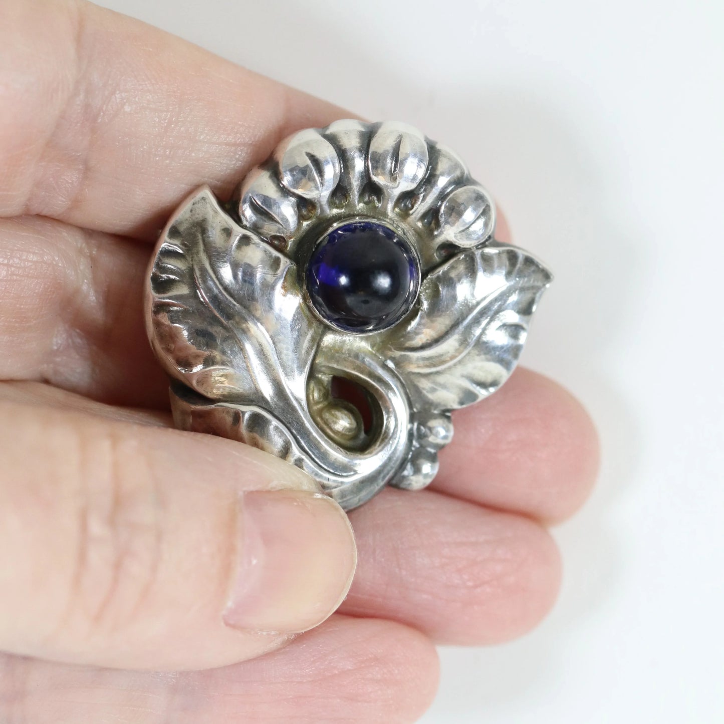 Georg Jensen Jewelry | Sapphire Floral Art Nouveau Silver Vintage Brooch 71 - Carmel Fine Silver Jewelry