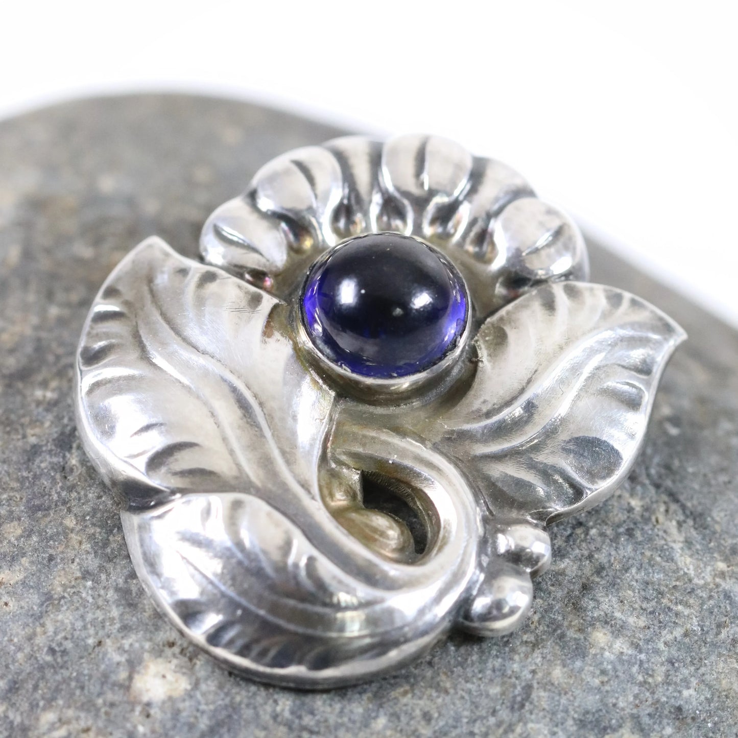 Georg Jensen Jewelry | Sapphire Floral Art Nouveau Silver Vintage Brooch 71 - Carmel Fine Silver Jewelry