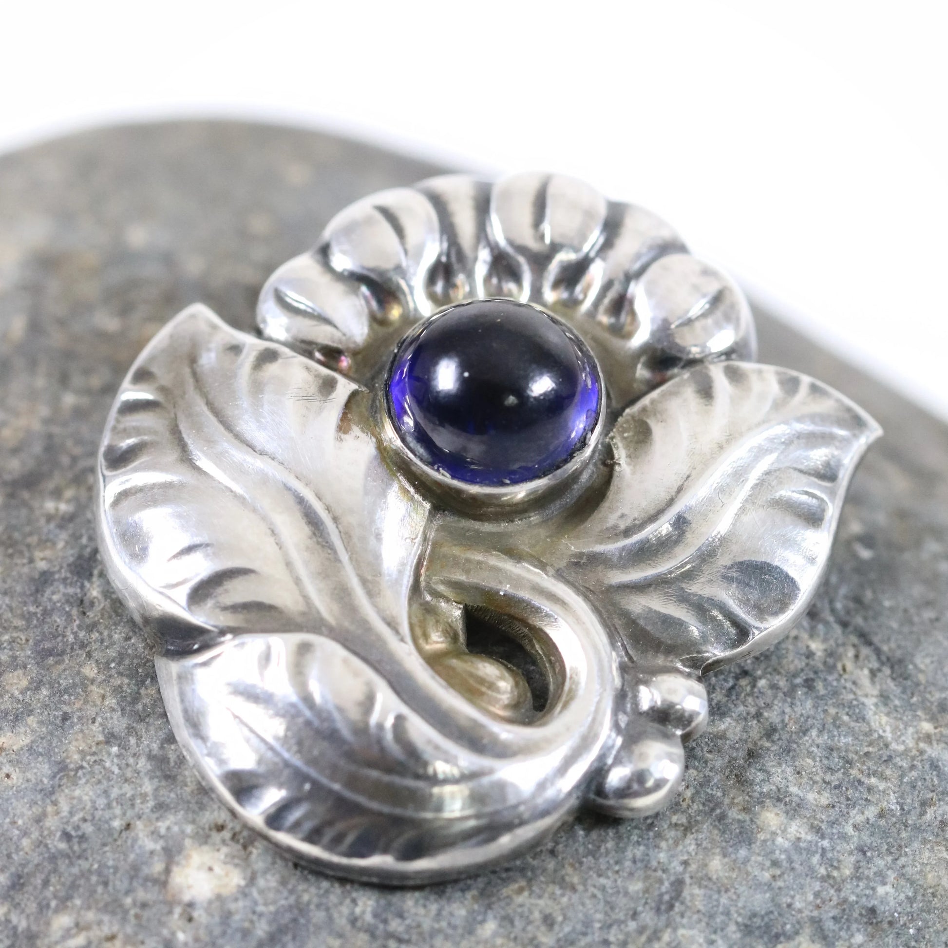Georg Jensen Jewelry | Sapphire Floral Art Nouveau Silver Vintage Brooch 71 - Carmel Fine Silver Jewelry