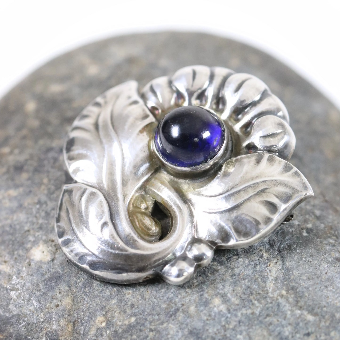 Georg Jensen Jewelry | Sapphire Floral Art Nouveau Silver Vintage Brooch 71 - Carmel Fine Silver Jewelry