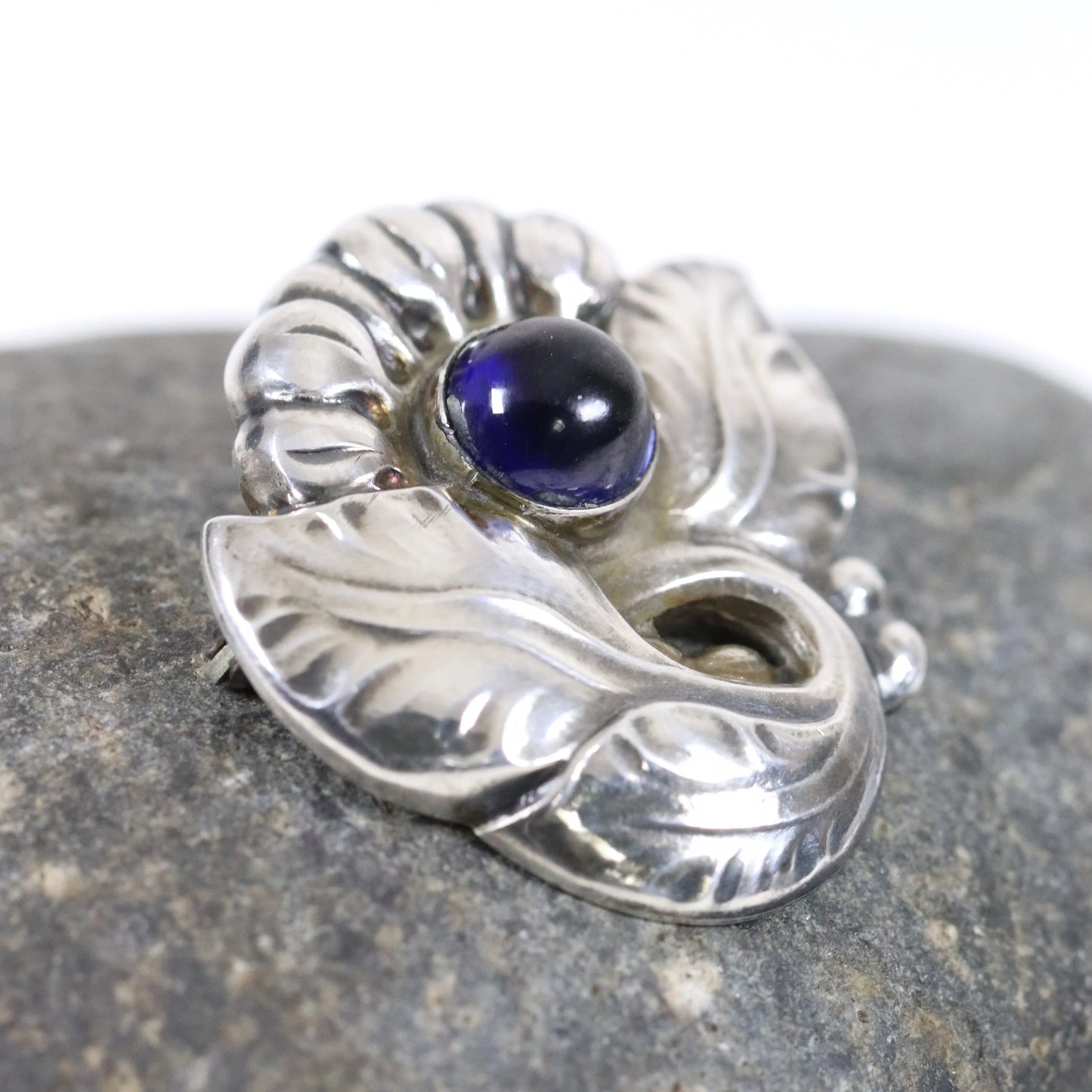 Georg Jensen Jewelry | Sapphire Floral Art Nouveau Silver Vintage Brooch 71 - Carmel Fine Silver Jewelry