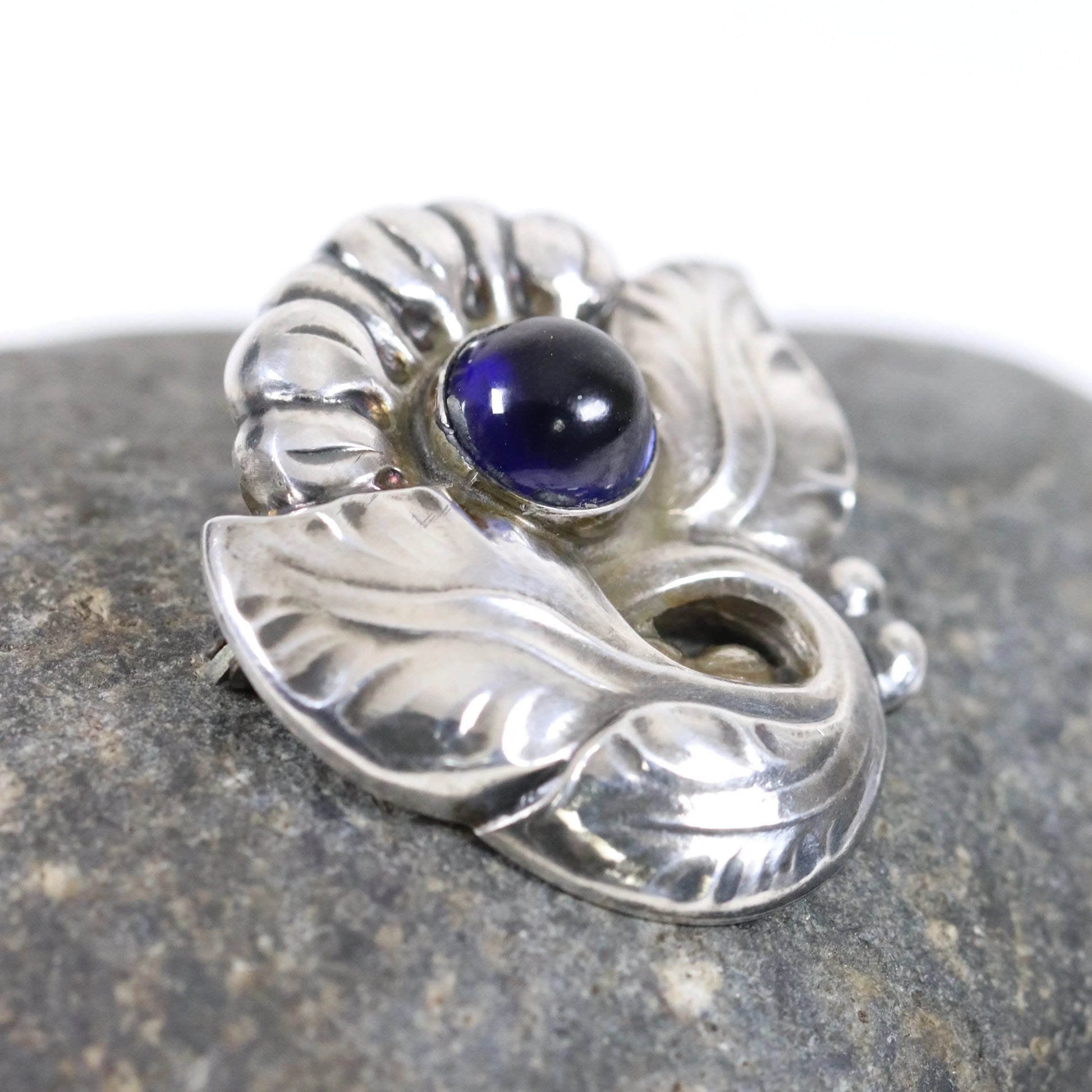 Georg Jensen Jewelry | Sapphire Floral Art Nouveau Silver Vintage Brooch 71 - Carmel Fine Silver Jewelry