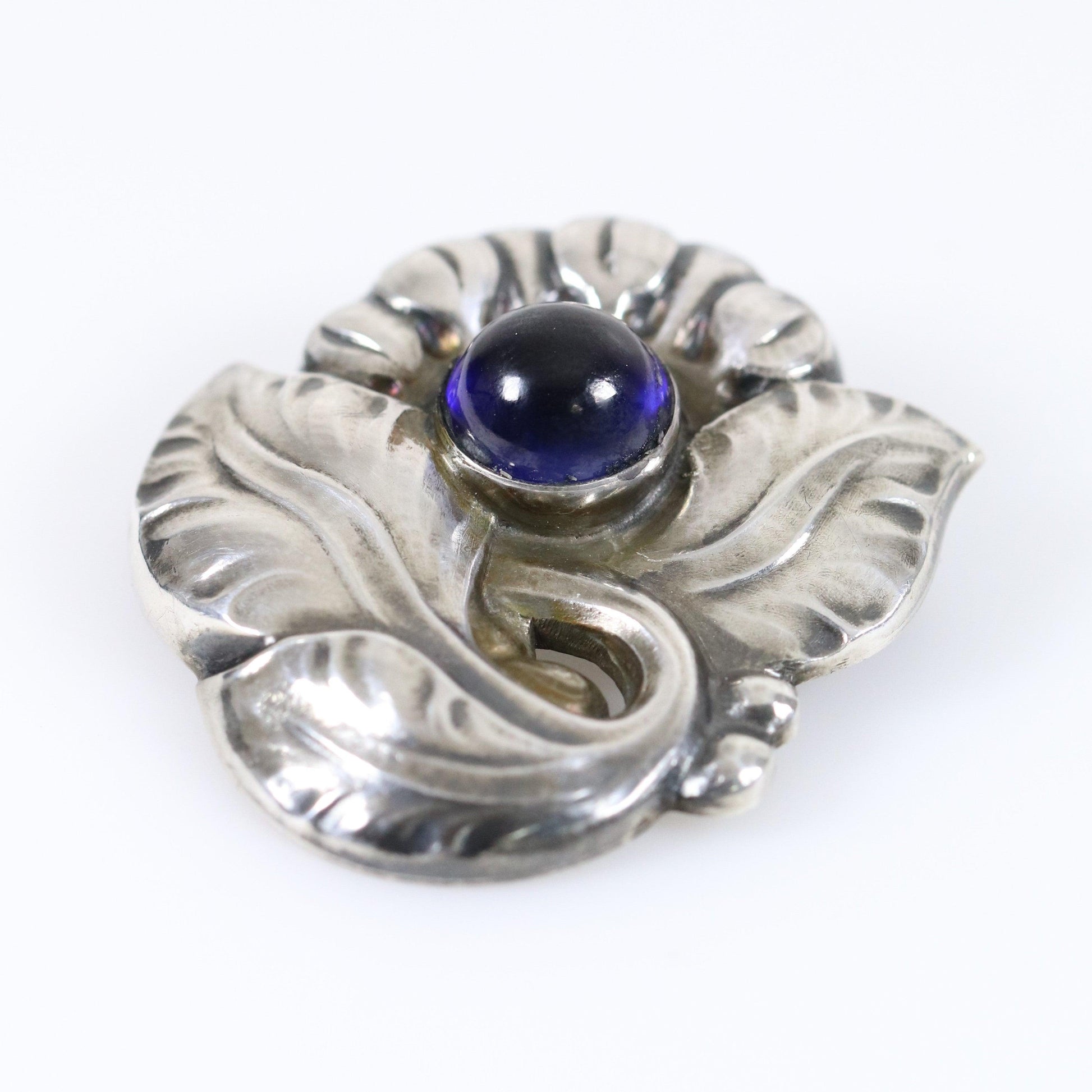 Georg Jensen Jewelry | Sapphire Floral Art Nouveau Silver Vintage Brooch 71 - Carmel Fine Silver Jewelry