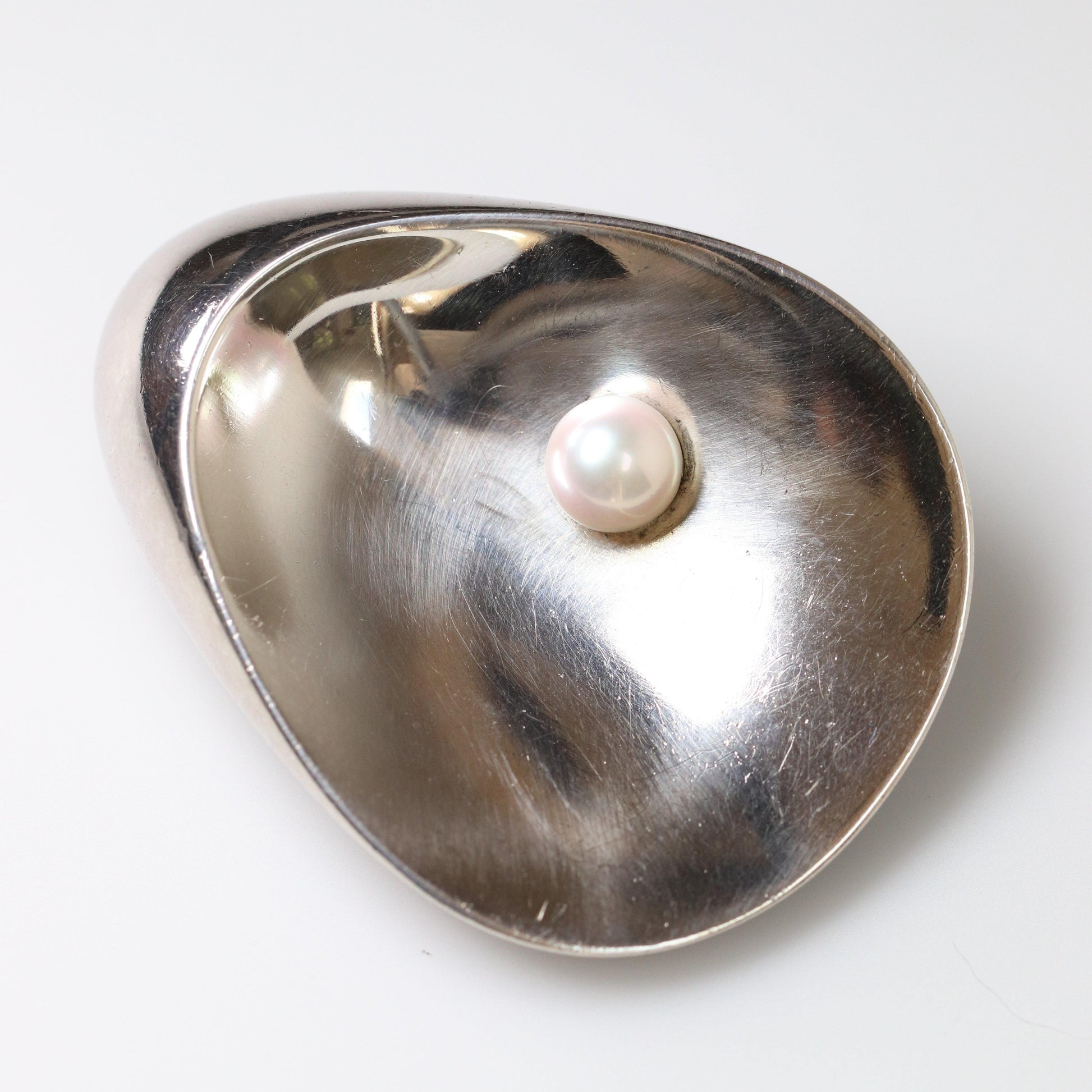 Georg Jensen Jewelry | Shell and Pearl Modernist Silver Vintage Brooch 328 - Carmel Fine Silver Jewelry