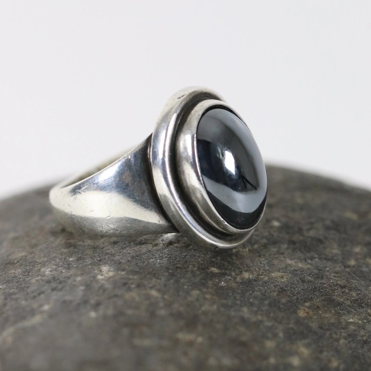 Georg Jensen Vintage Jewelry | Harald Nielsen Art Deco Hematite Ring 46B Denmark - Carmel Fine Silver Jewelry