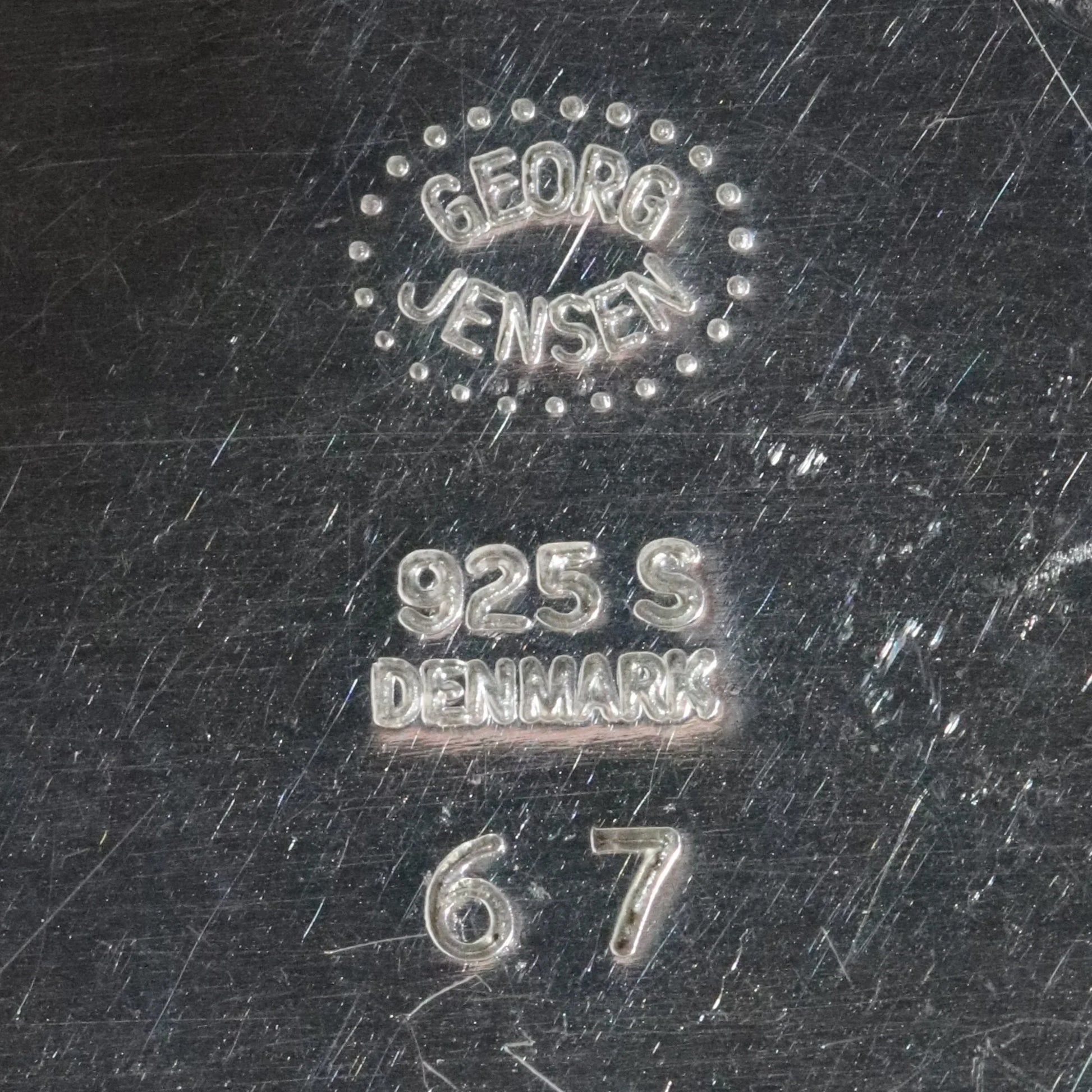 Georg Jensen Denmark 925 silver jewelry hallmark stamp close-up