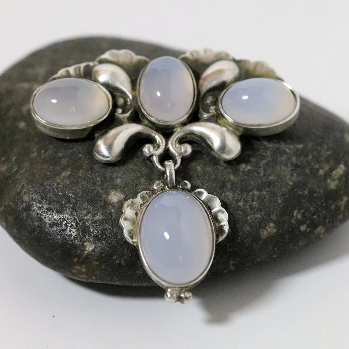 Georg Jensen Vintage Silver Jewelry | Art Nouveau Moonstone Brooch 152 Denmark - Carmel Fine Silver Jewelry
