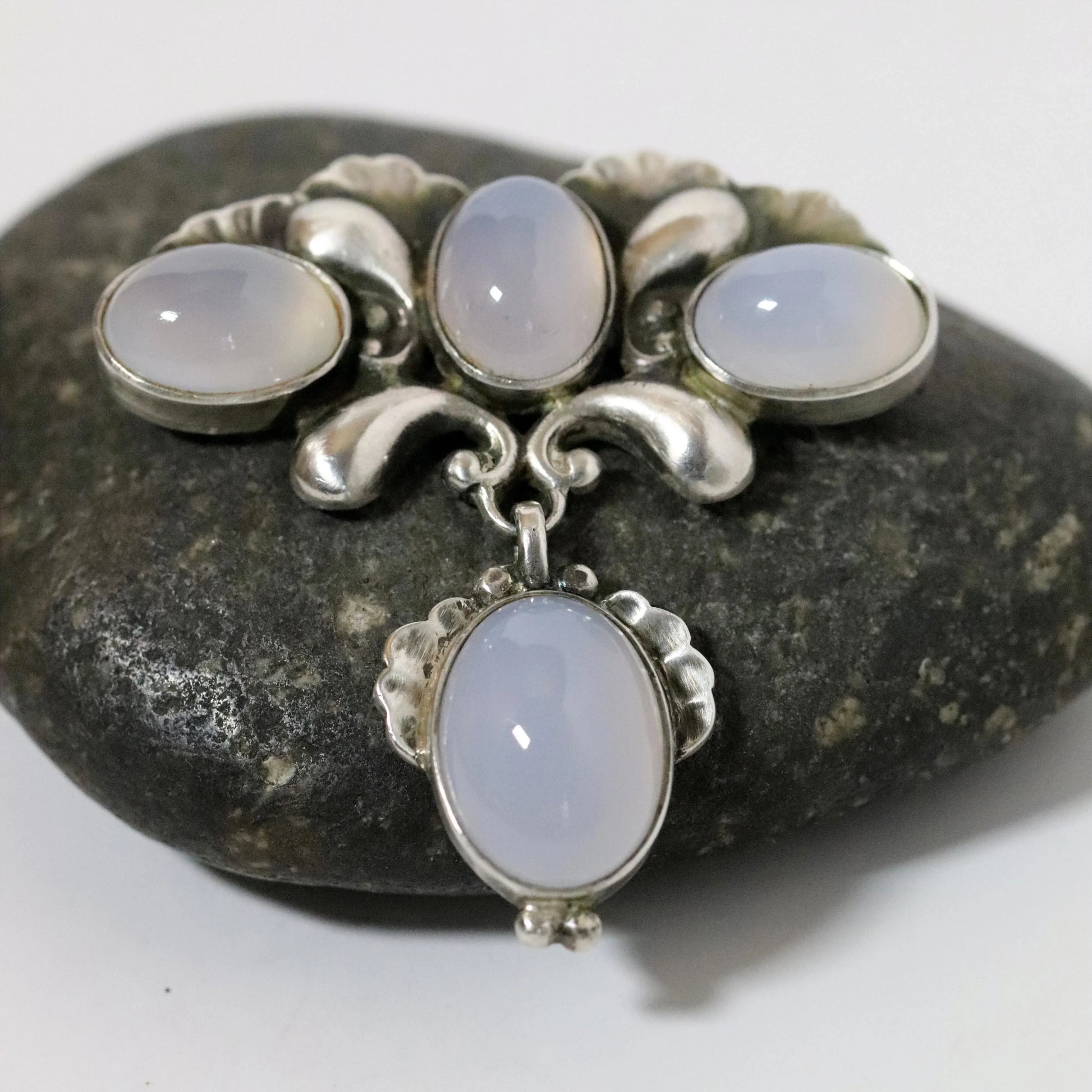 Georg Jensen Vintage Silver Jewelry | Art Nouveau Moonstone Brooch 152 Denmark - Carmel Fine Silver Jewelry
