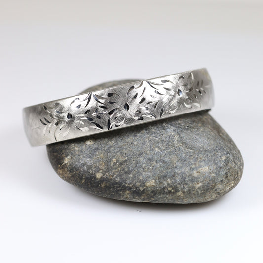 Etched Flower Bangle | Vintage Sterling Silver | Craftmere