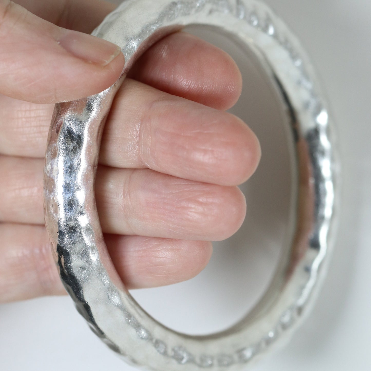 Chunky Modernist Bangle  | Vintage Sterling Silver | Hammered Bracelet