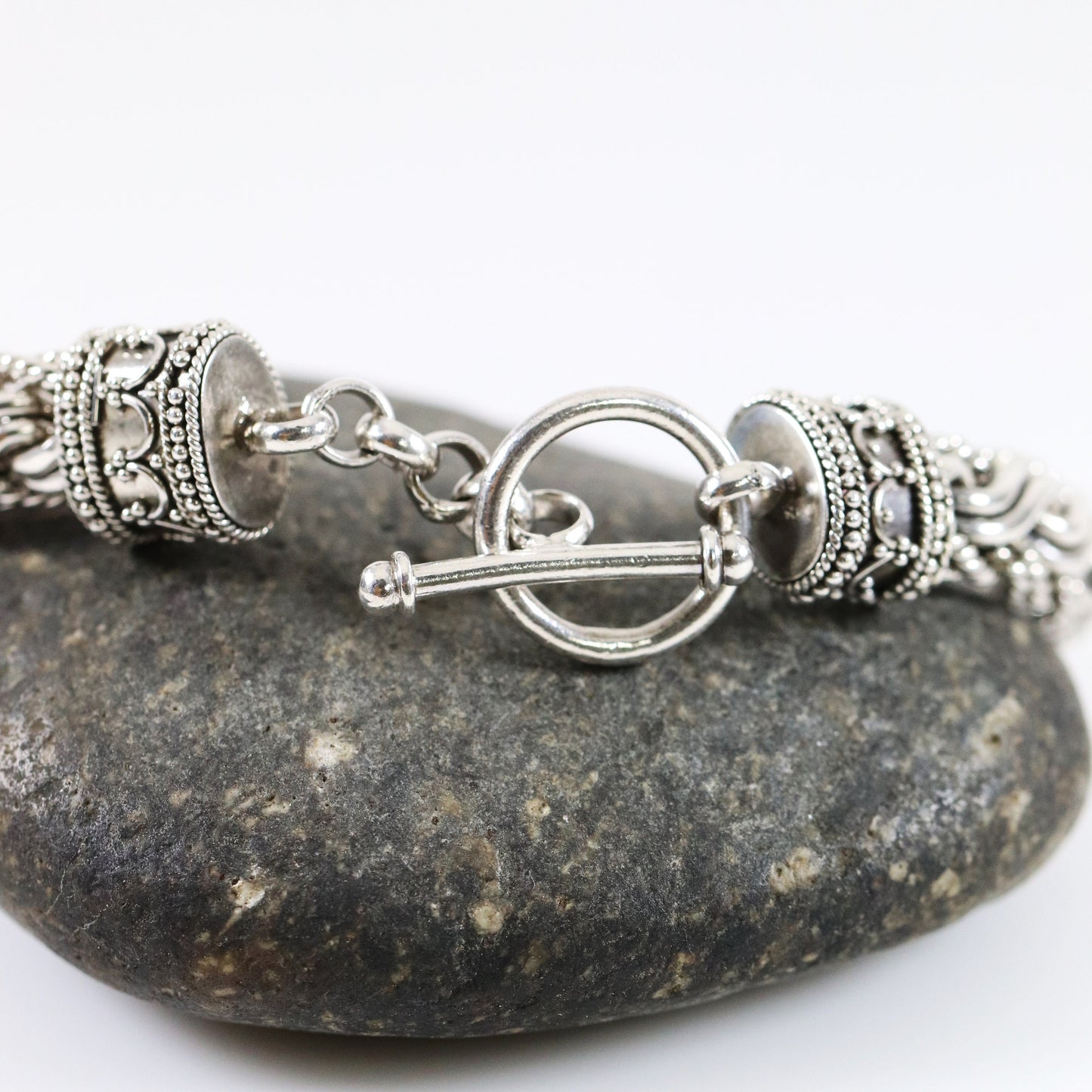 Heavy Braided Wheat Chain Link Bracelet | Vintage Sterling Silver | Ornate Byzantine Toggle