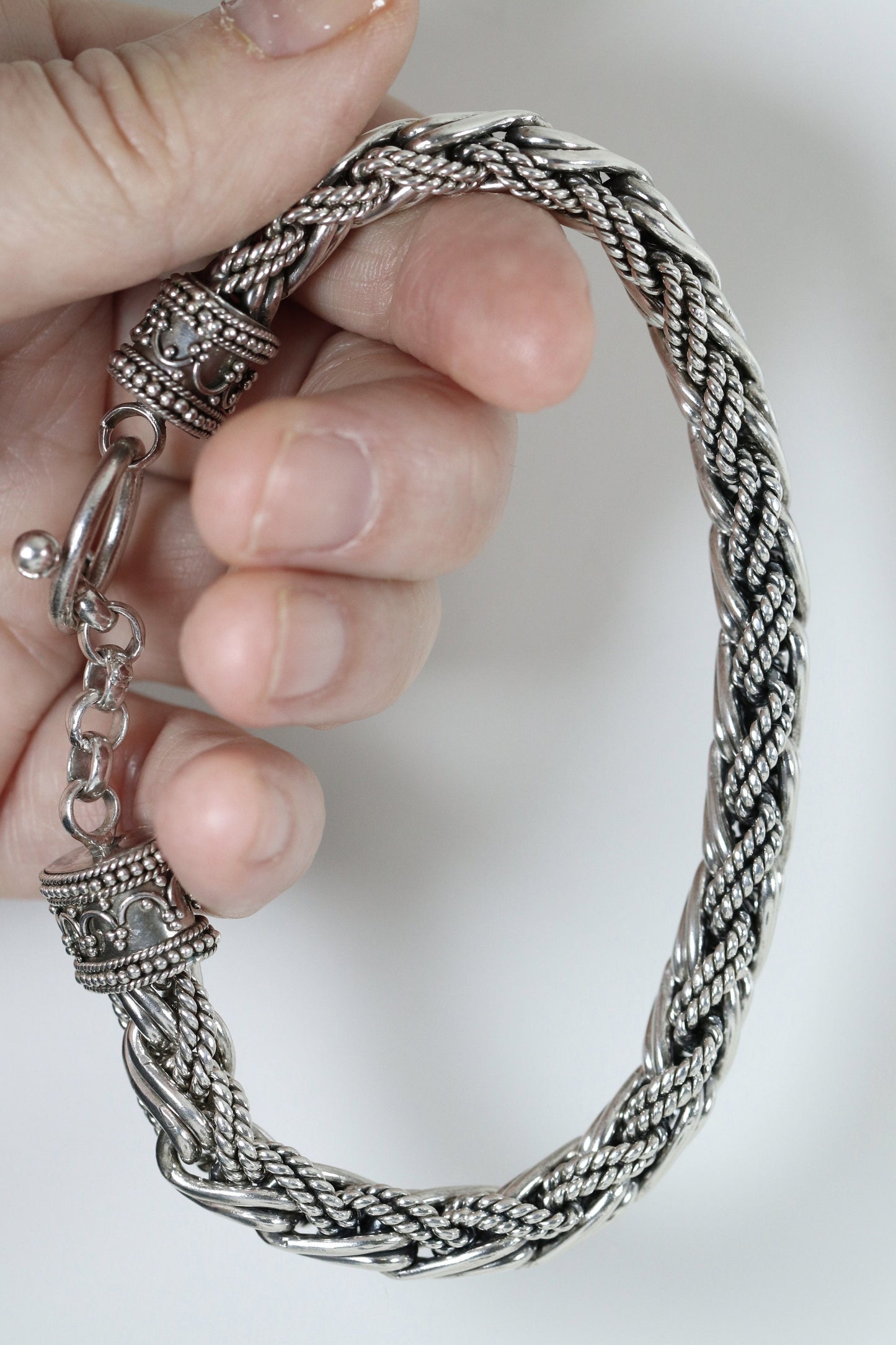 Heavy Braided Wheat Chain Link Bracelet | Vintage Sterling Silver | Ornate Byzantine Toggle