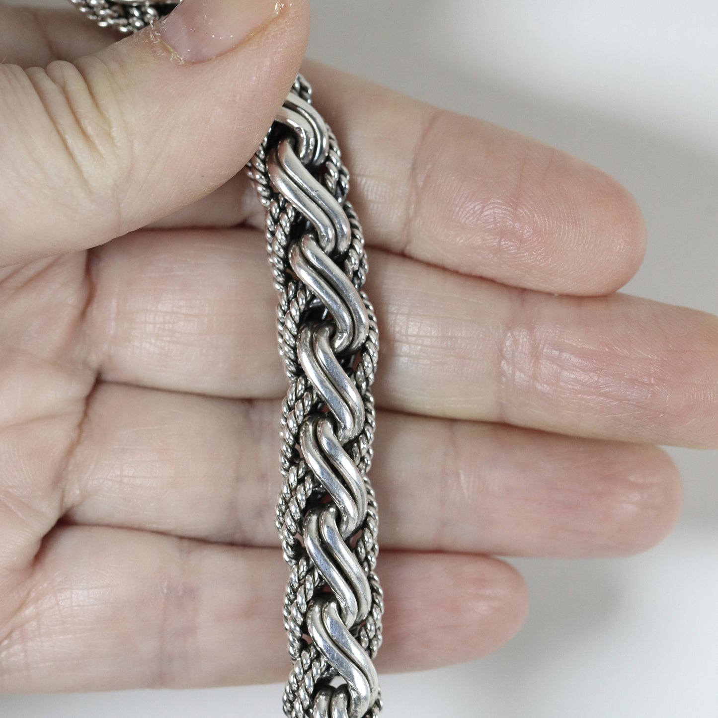 Heavy Braided Wheat Chain Link Bracelet | Vintage Sterling Silver | Ornate Byzantine Toggle