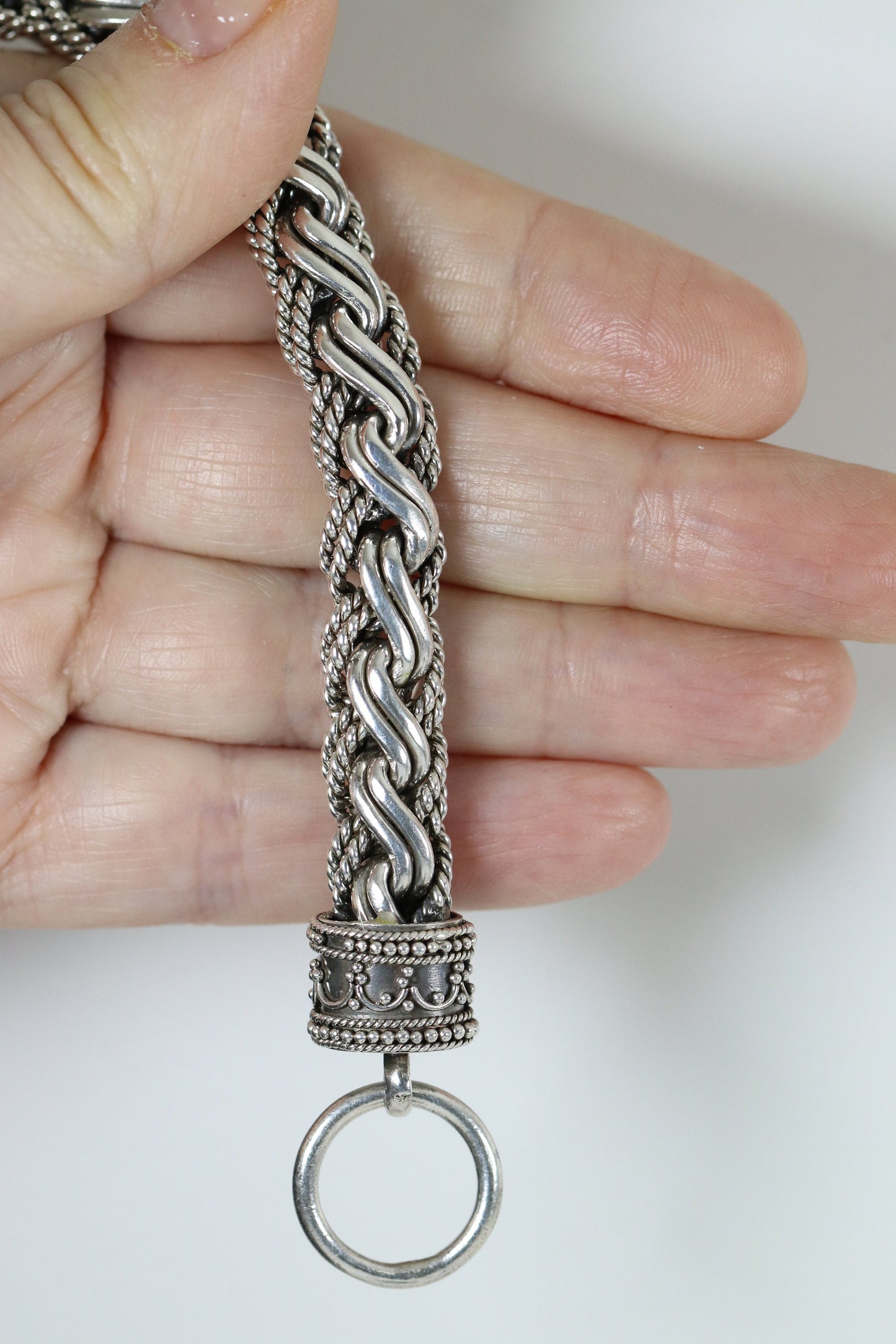 Heavy Braided Wheat Chain Link Bracelet | Vintage Sterling Silver | Ornate Byzantine Toggle