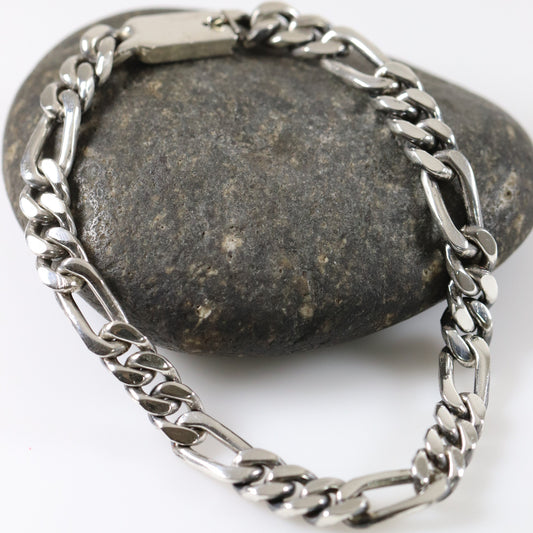 Mexican Figaro Chain Bracelet | Vintage Sterling Silver | 9" long 31 Grams