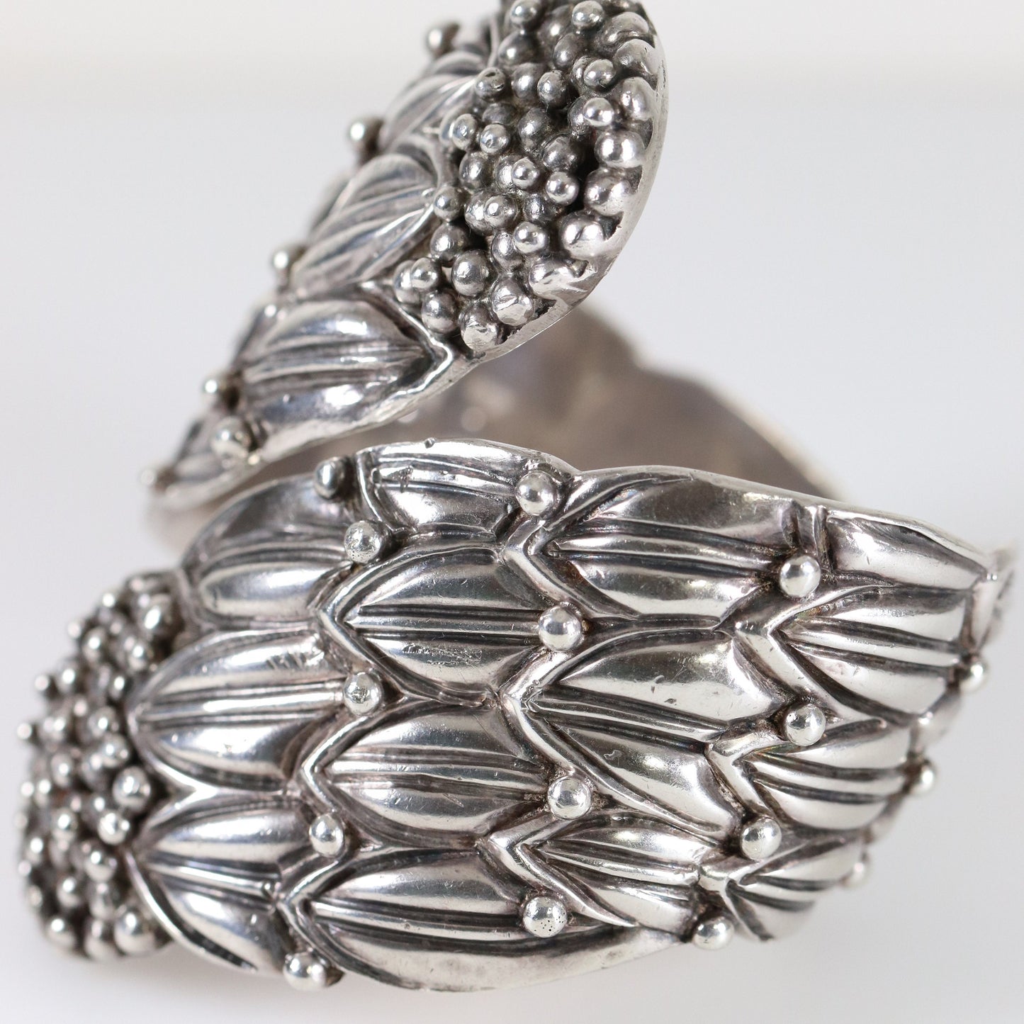 Margot de Taxco Foliate Berry Bangle | Vintage Sterling Silver | Spring Clamper Bracelet Taxco Mexico