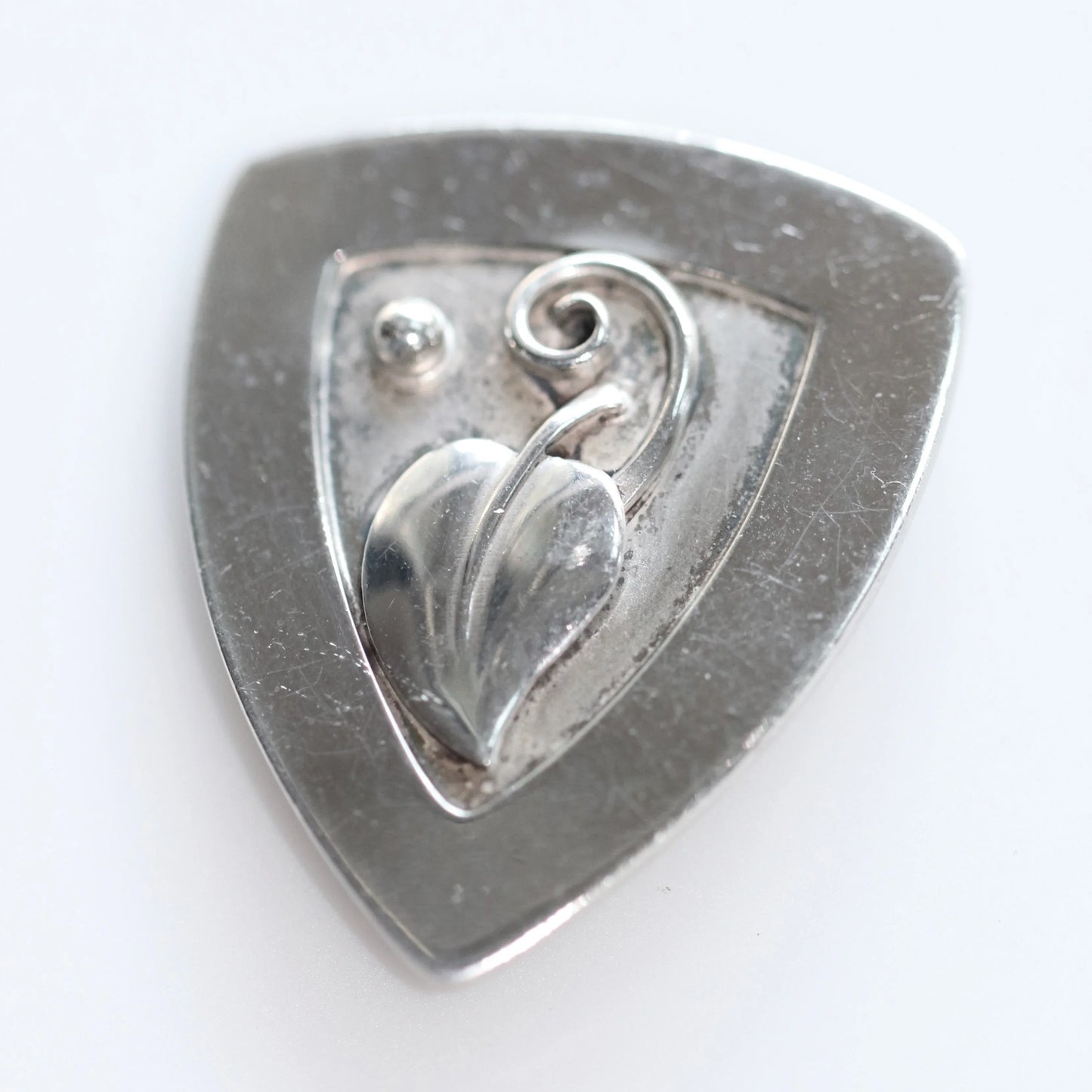 Lawrence Foss Leaf Brooch | Vintage Sterling Silver | Silver Cabochon Mid-Century USA - Carmel Fine Silver Jewelry