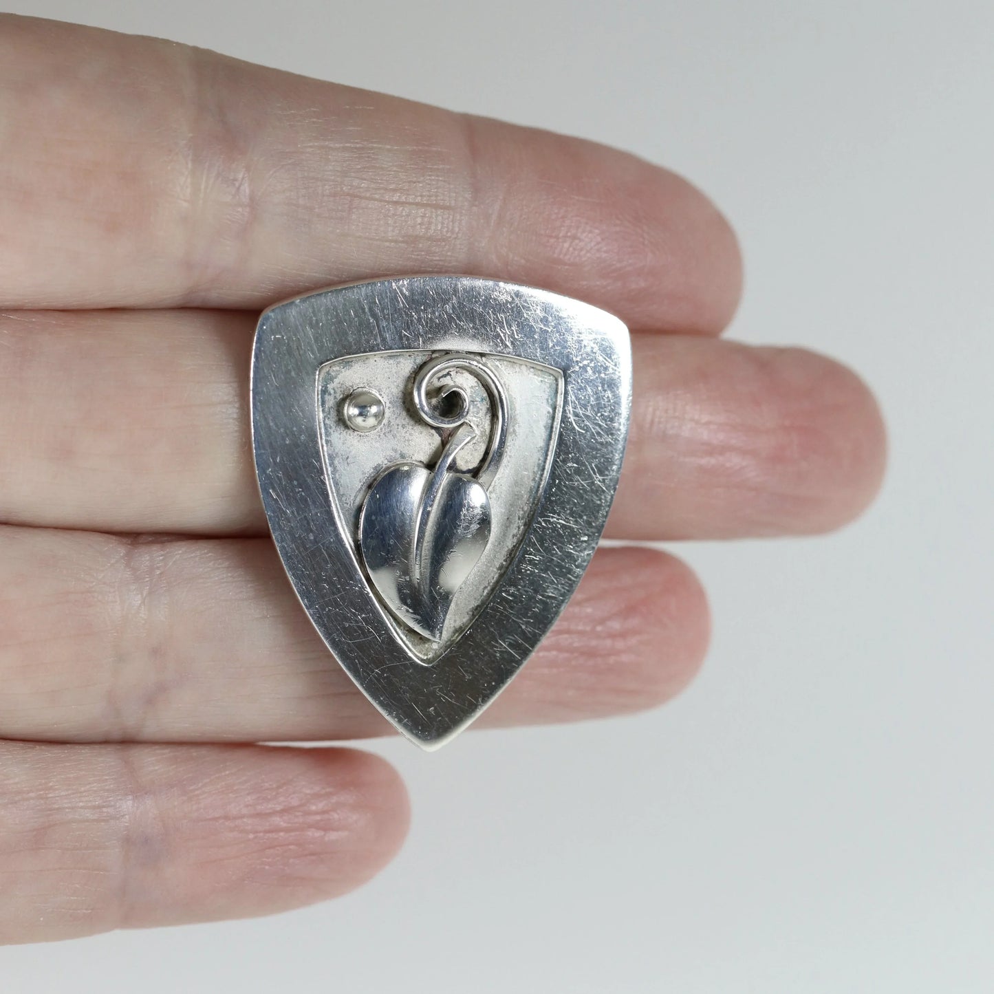 Lawrence Foss Leaf Brooch | Vintage Sterling Silver | Silver Cabochon Mid-Century USA - Carmel Fine Silver Jewelry