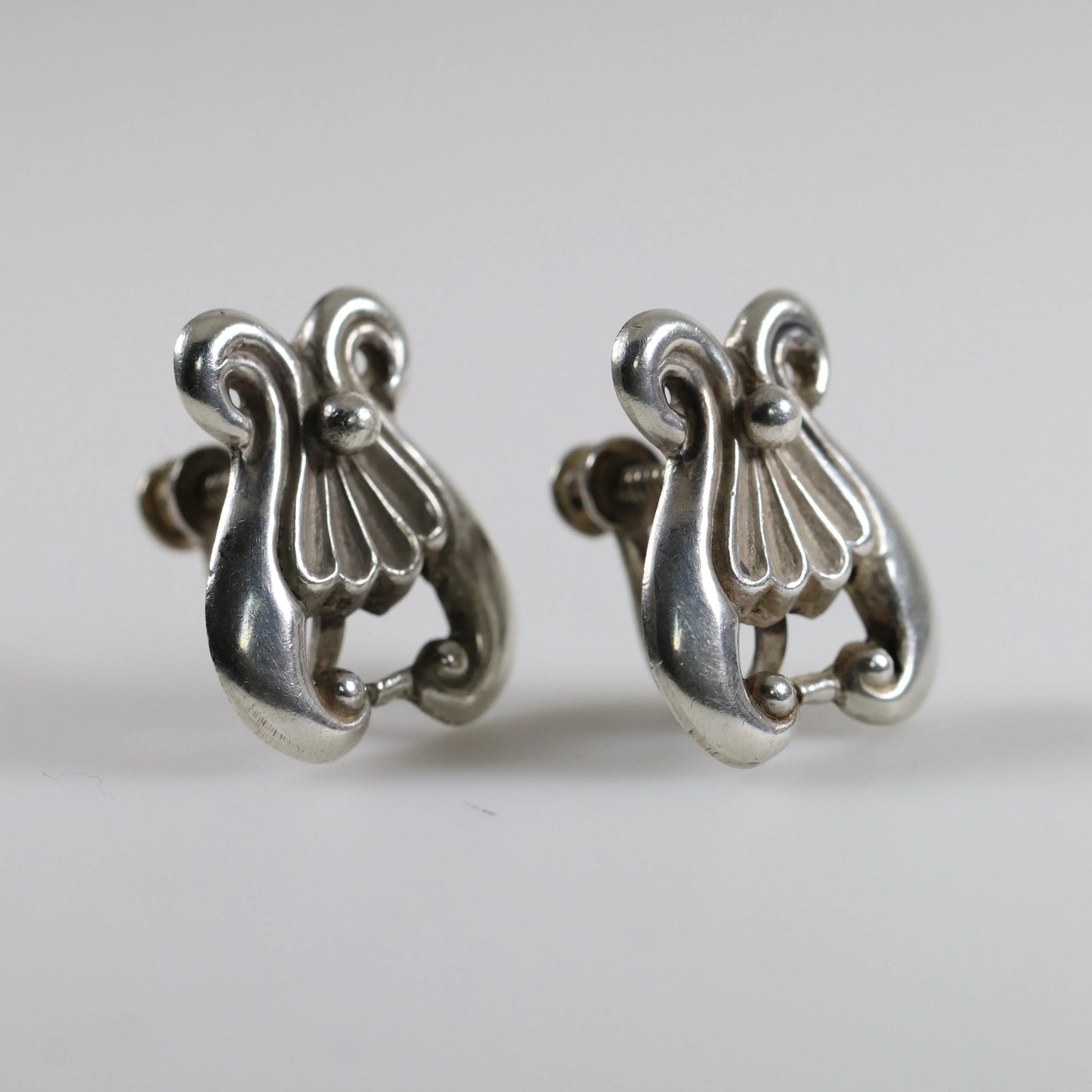 Los Castillo Screwback Earrings | Taxco Ornate Mid-Century | Vintage Sterling Silver Mexico - Carmel Fine Silver Jewelry