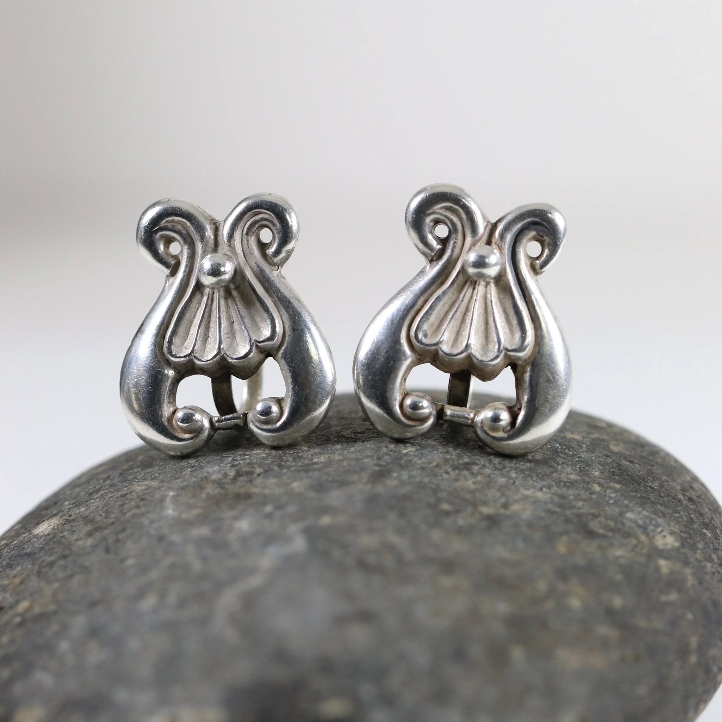 Los Castillo Screwback Earrings | Taxco Ornate Mid-Century | Vintage Sterling Silver Mexico - Carmel Fine Silver Jewelry