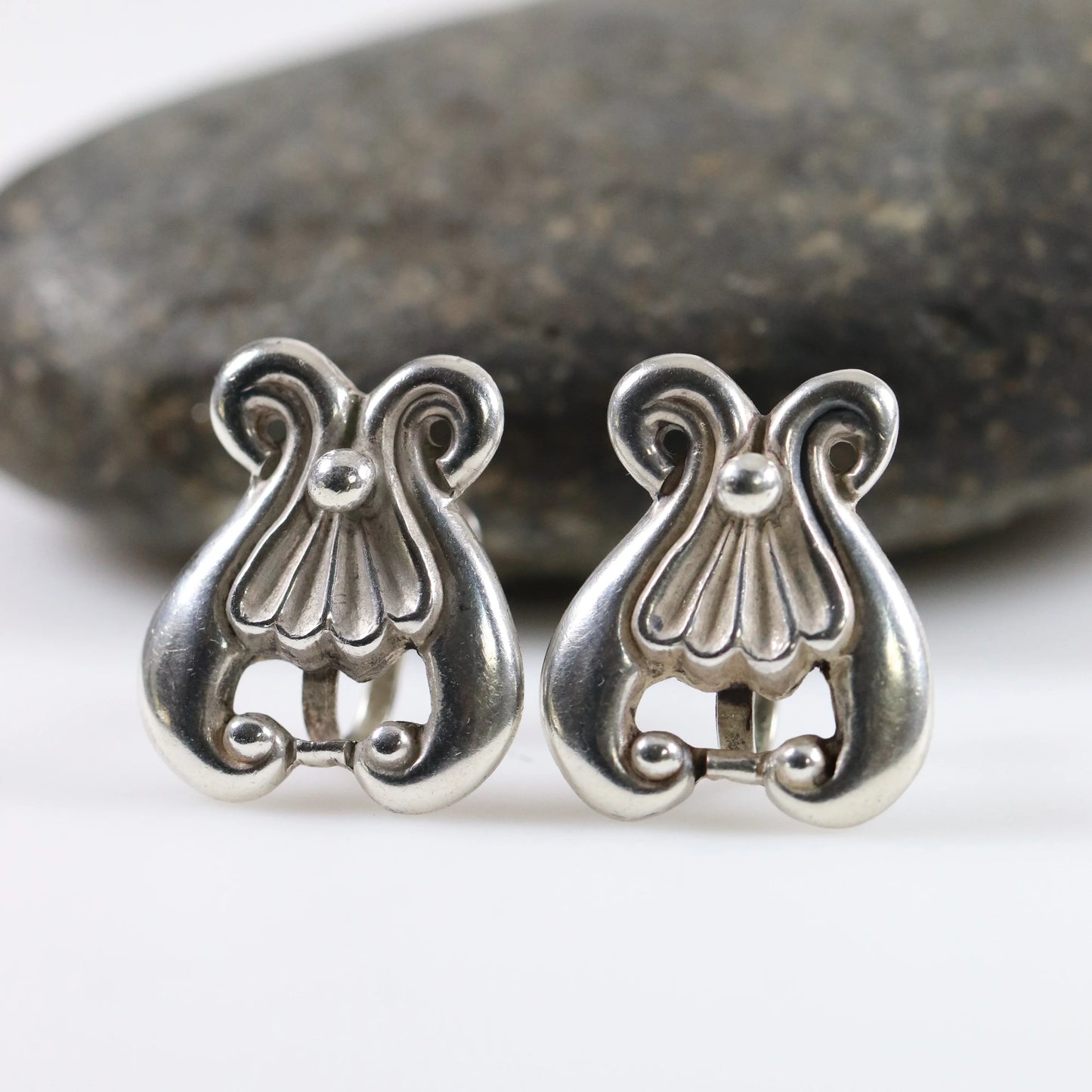 Los Castillo Screwback Earrings | Taxco Ornate Mid-Century | Vintage Sterling Silver Mexico - Carmel Fine Silver Jewelry