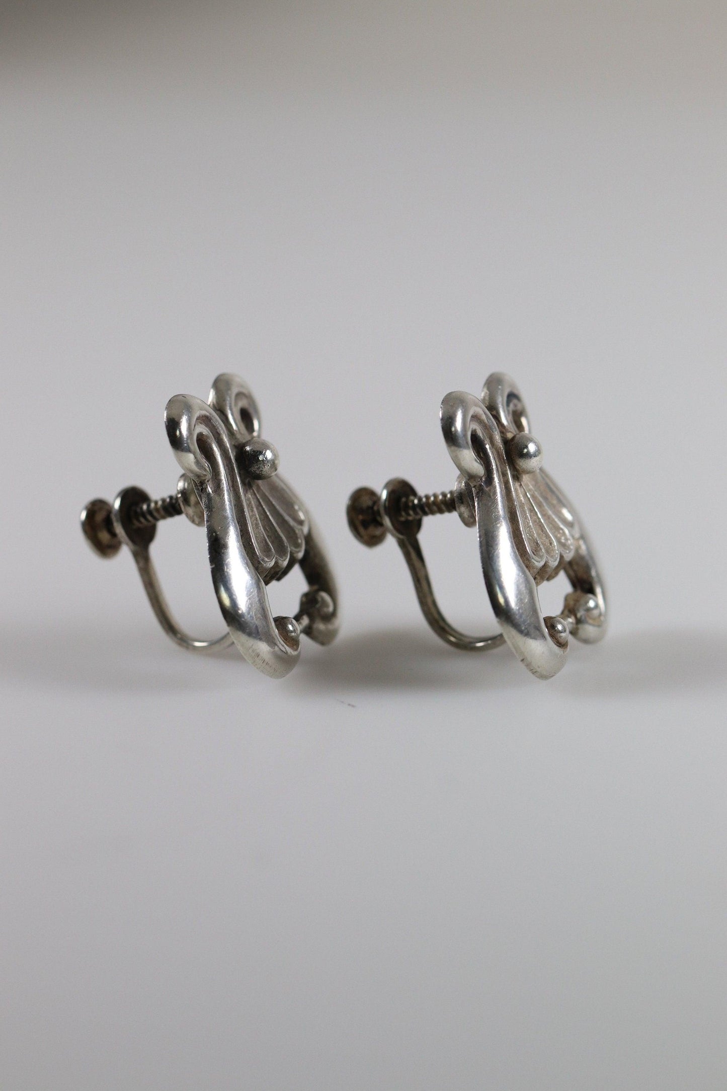 Los Castillo Screwback Earrings | Taxco Ornate Mid-Century | Vintage Sterling Silver Mexico - Carmel Fine Silver Jewelry