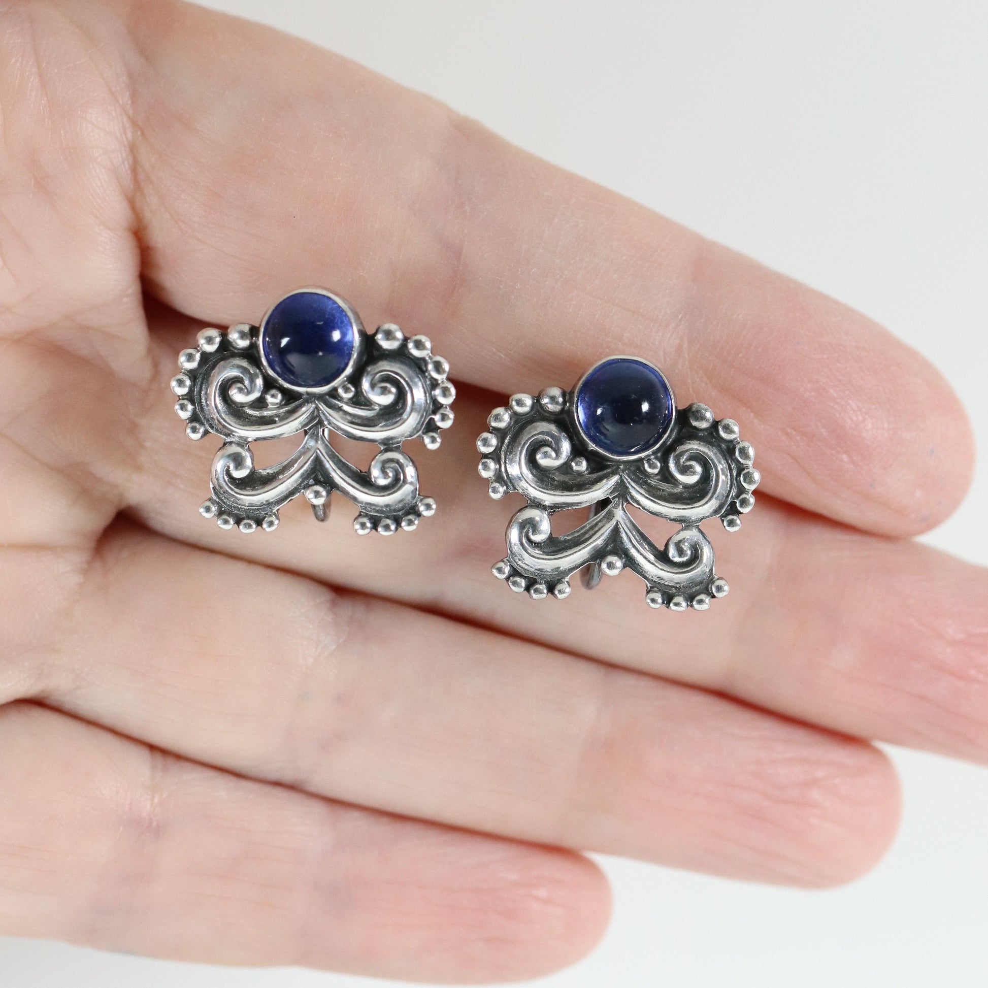 Margot de Taxco Jewelry Set | Cobalt Blue Neckllace, Bracelet and Earrings | Vintage Sterling Silver Mid-Century Taxco - Carmel Fine Silver Jewelry