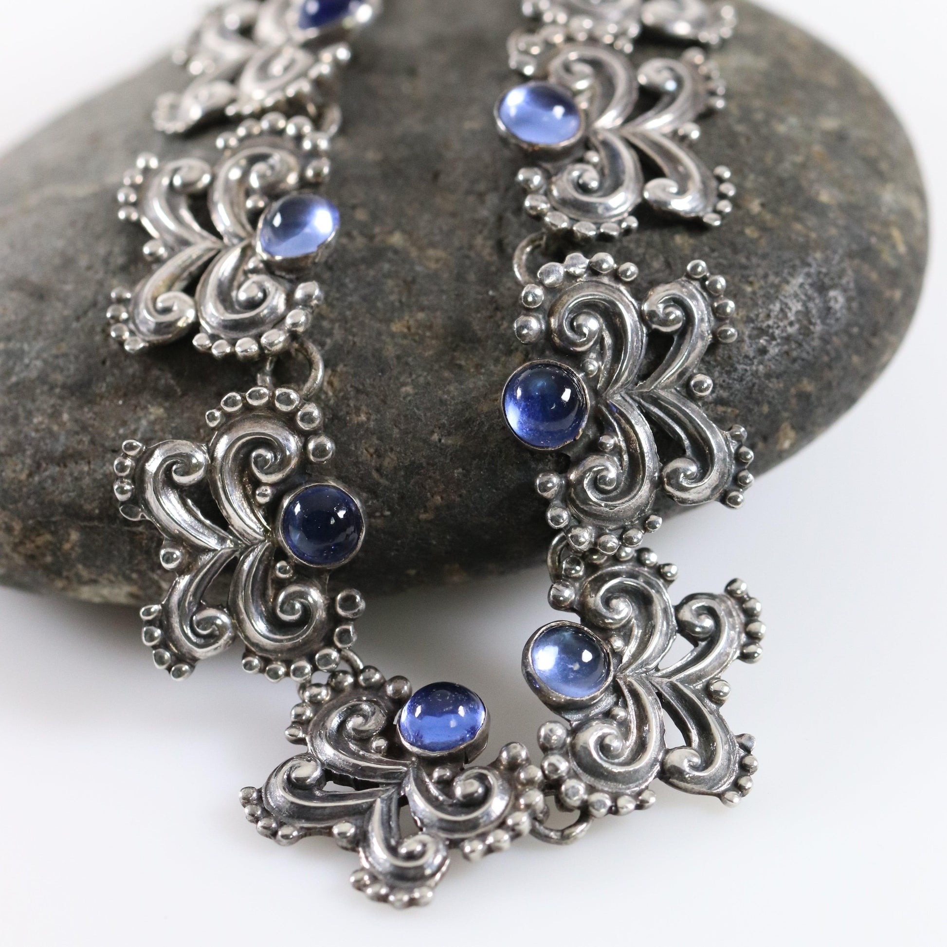 Margot de Taxco Jewelry Set | Cobalt Blue Neckllace, Bracelet and Earrings | Vintage Sterling Silver Mid-Century Taxco - Carmel Fine Silver Jewelry