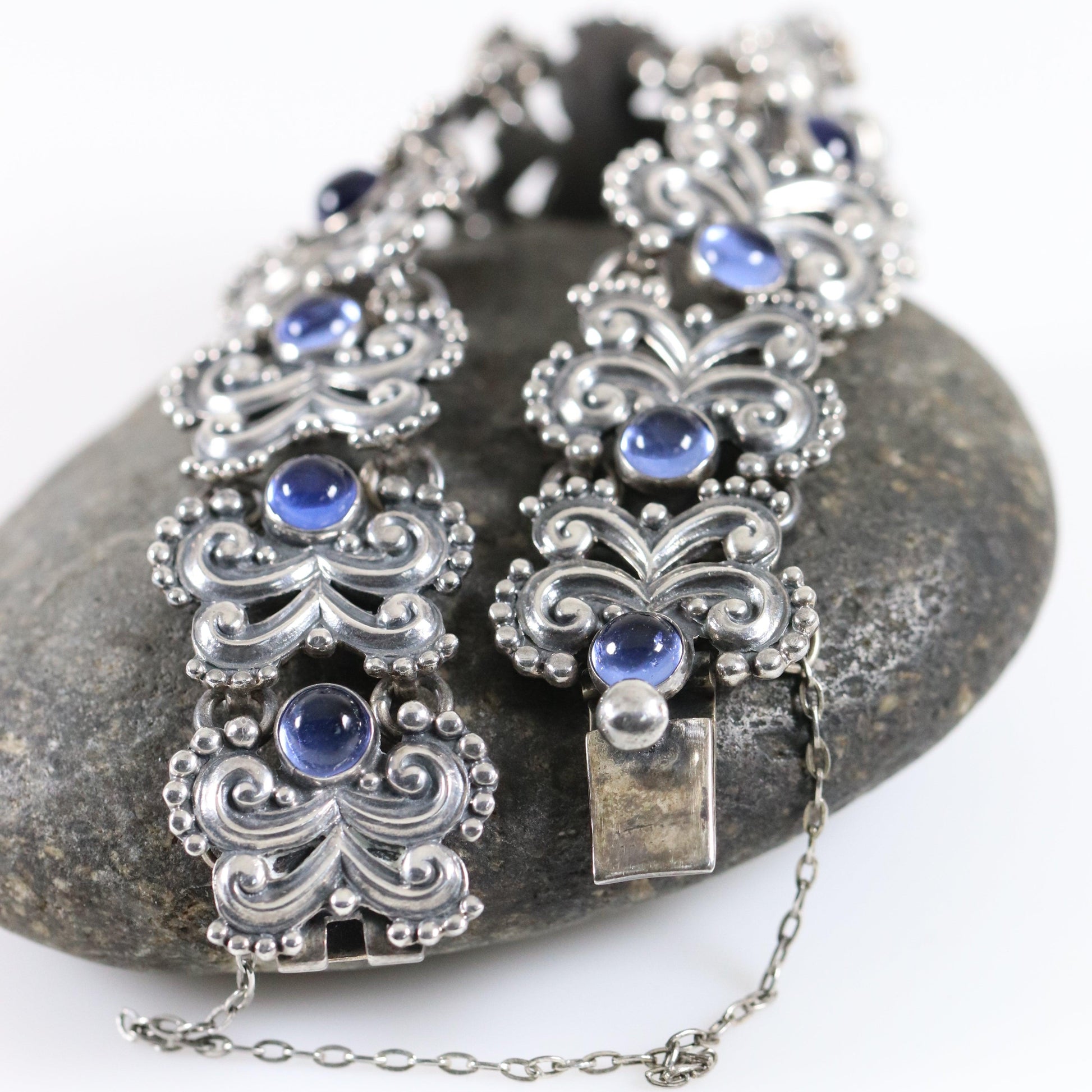 Margot de Taxco Jewelry Set | Cobalt Blue Neckllace, Bracelet and Earrings | Vintage Sterling Silver Mid-Century Taxco - Carmel Fine Silver Jewelry