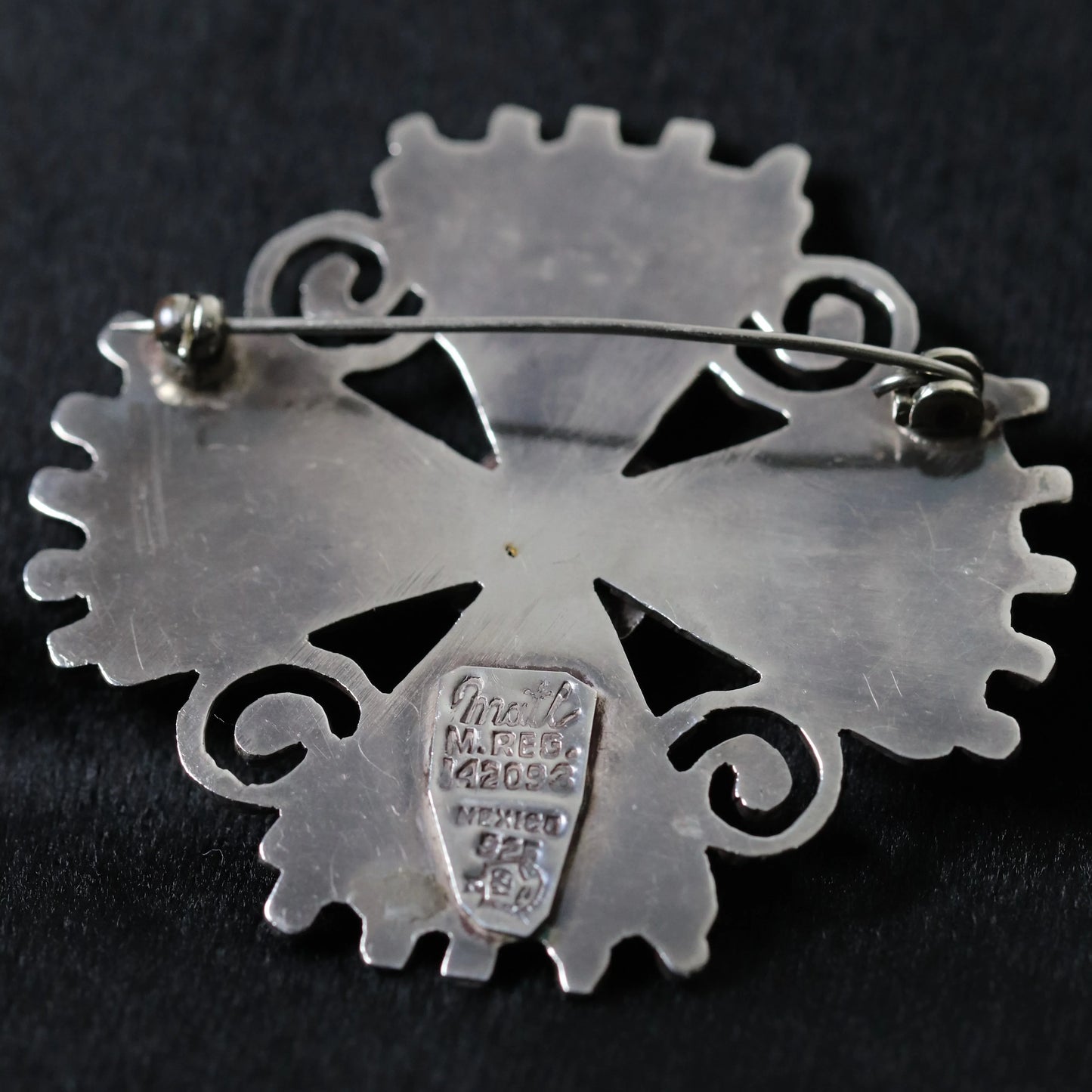 MATL Brooch | Matilde Poulat Coral and Turquoise Cross Pin | Vintage Sterling Silver Mexico - Carmel Fine Silver Jewelry